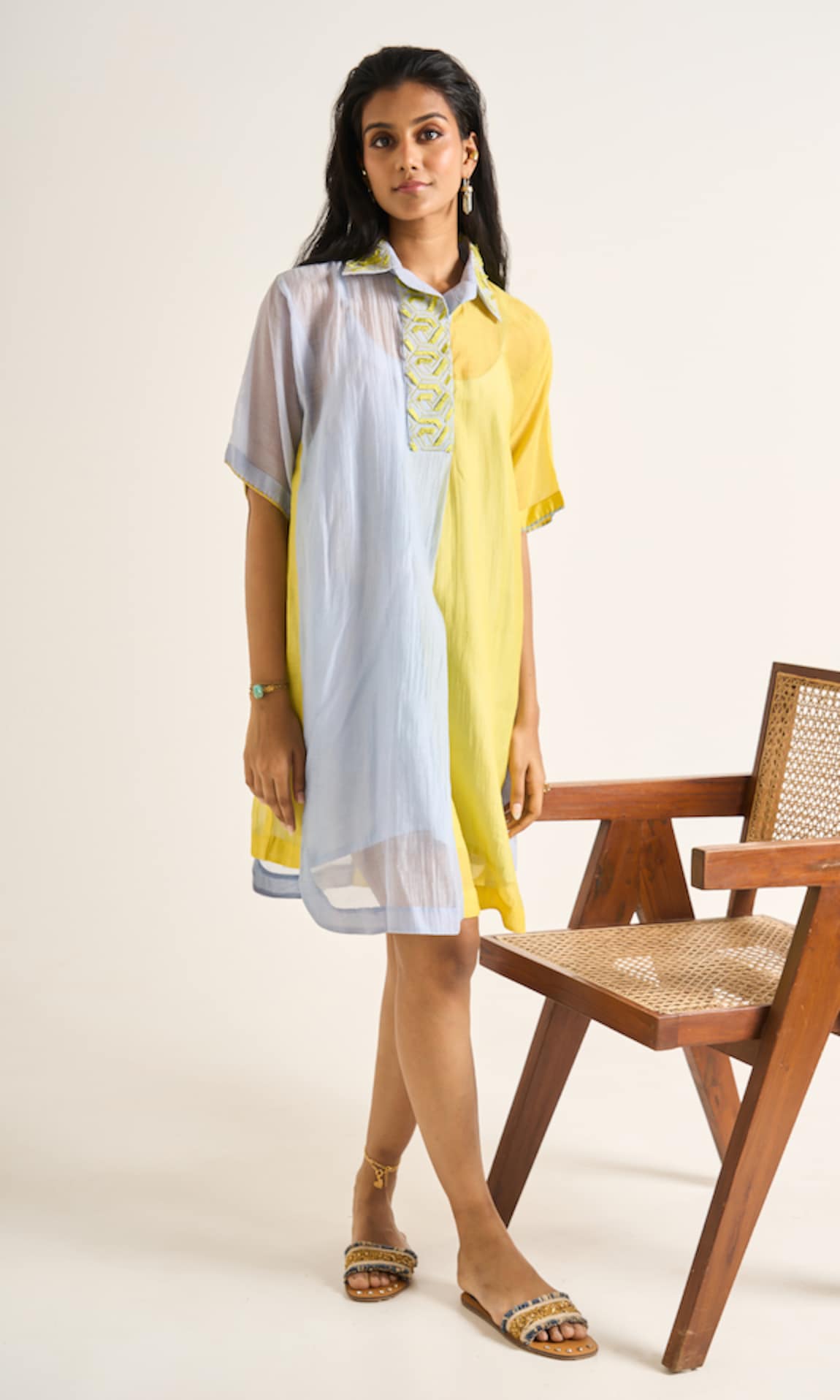 Himani Punatar Colorblocked Embroidered Collar Short Dress