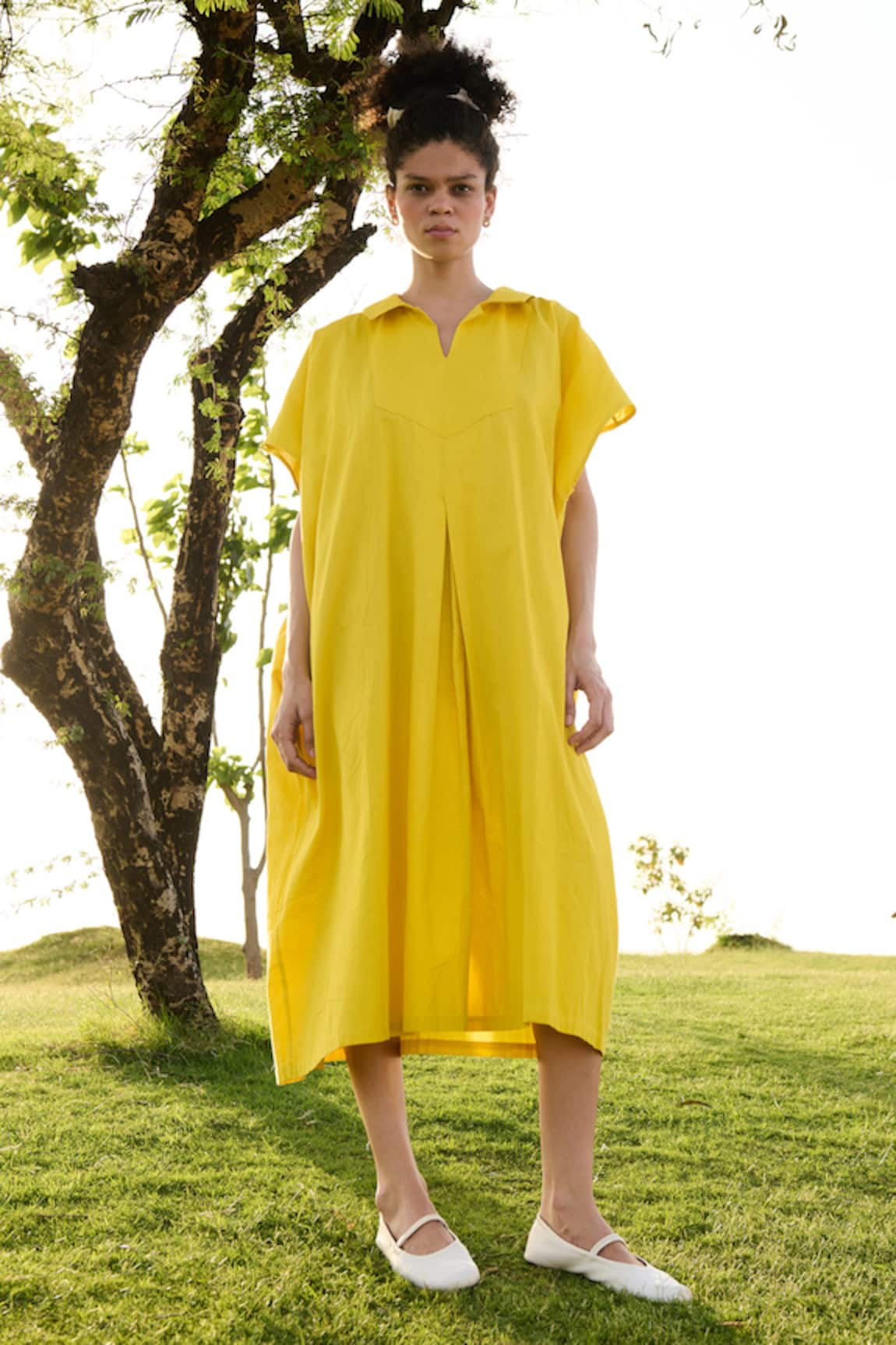 RAAS LIFE Chamomile Solid Summer Dress