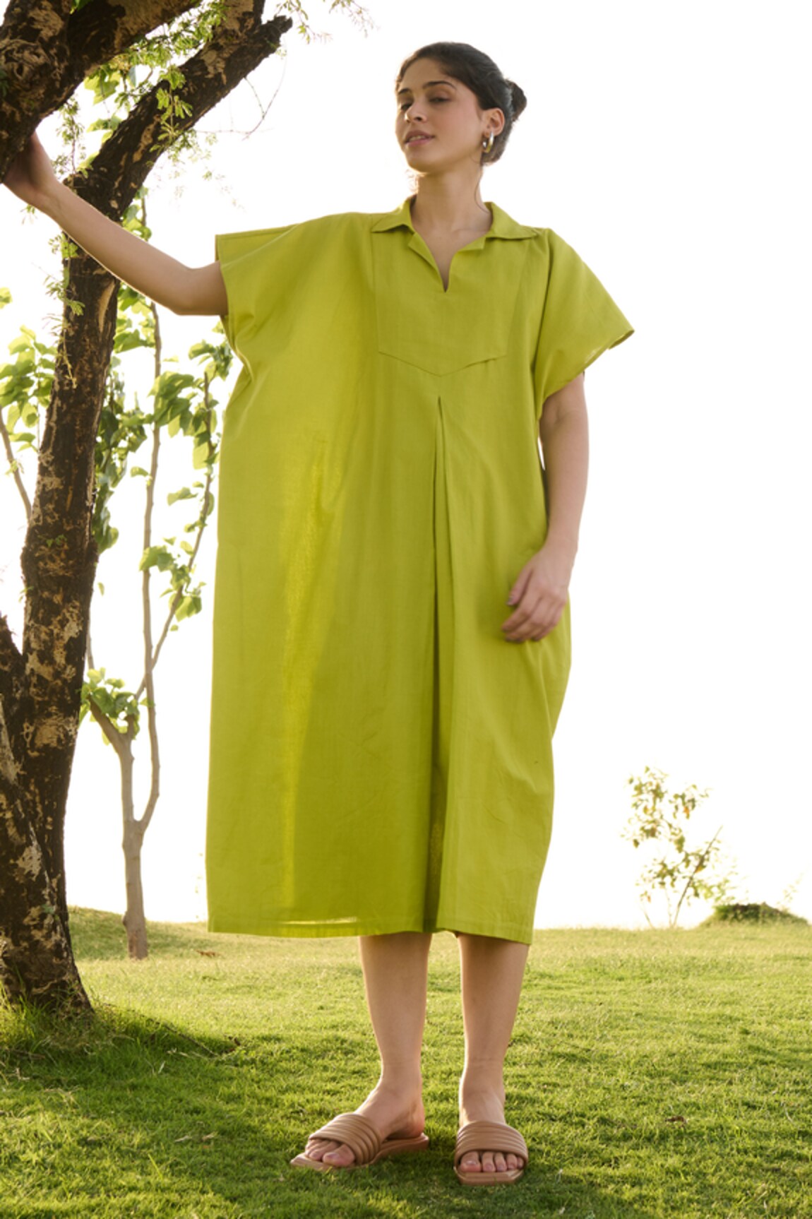 RAAS LIFE Chamomile Solid Camp Collar Summer Dress