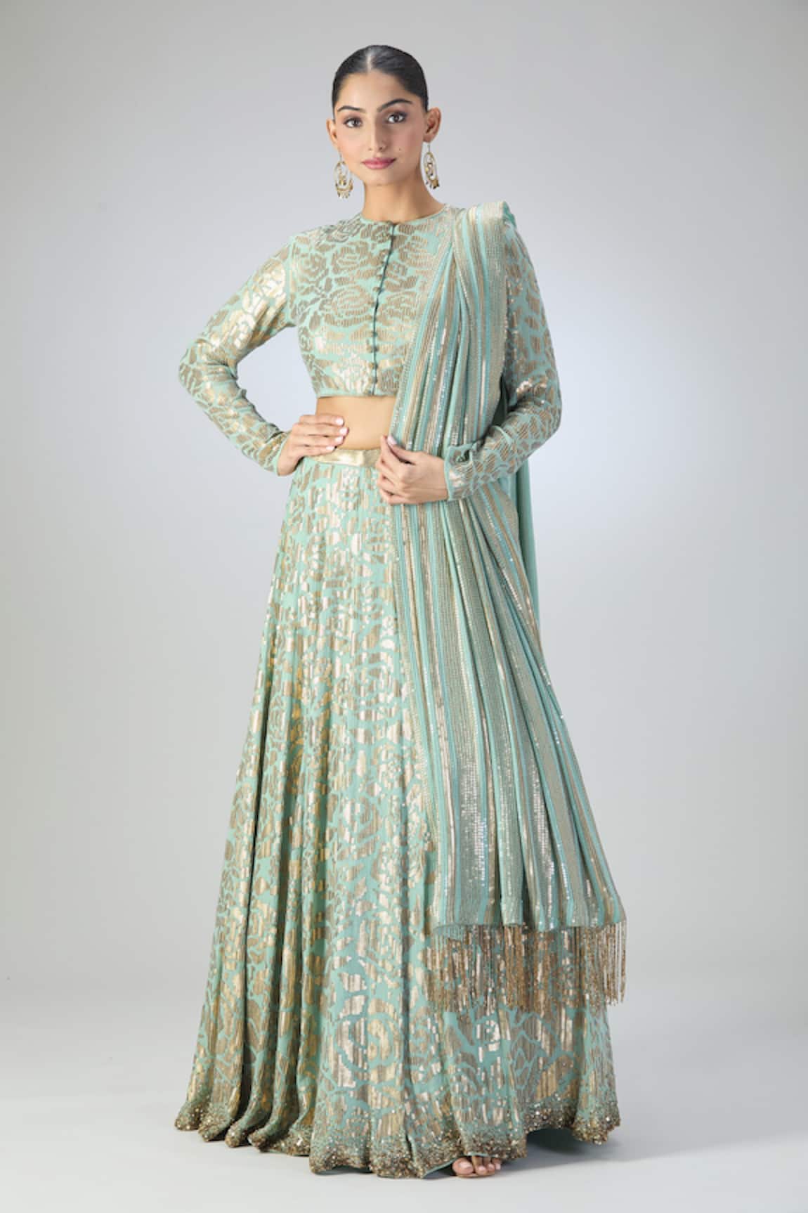 Nakul Sen Rose Sequin Embellished Lehenga Set