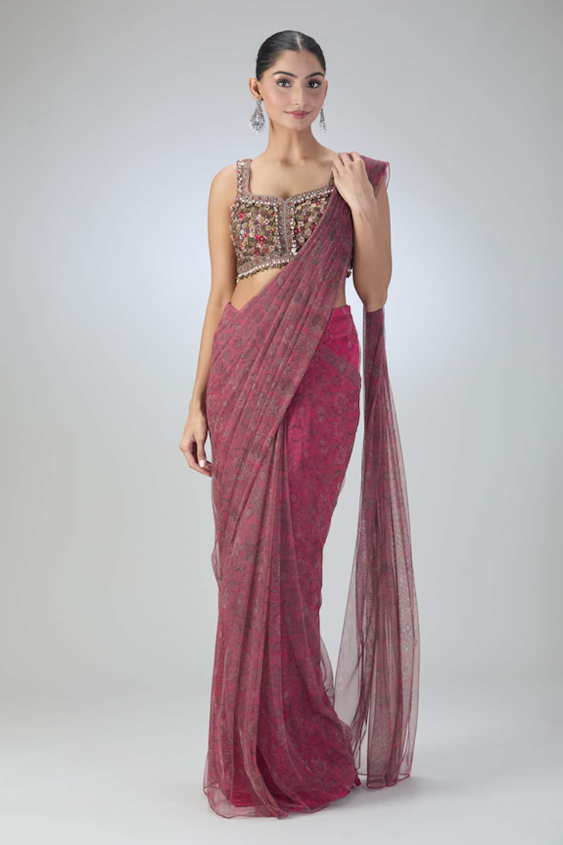 Ridhima Bhasin Printed Pre-Draped Saree With Embroidered Blouse
