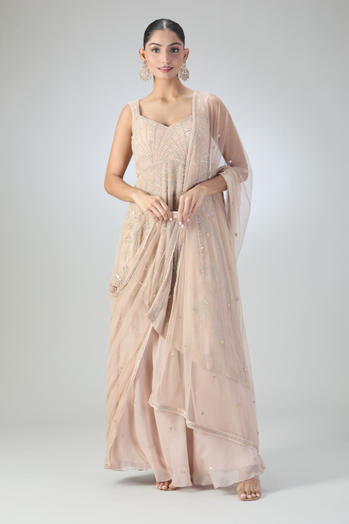 VARUN NIDHIKA Embroidered Asymmetric Kurta Sharara Set