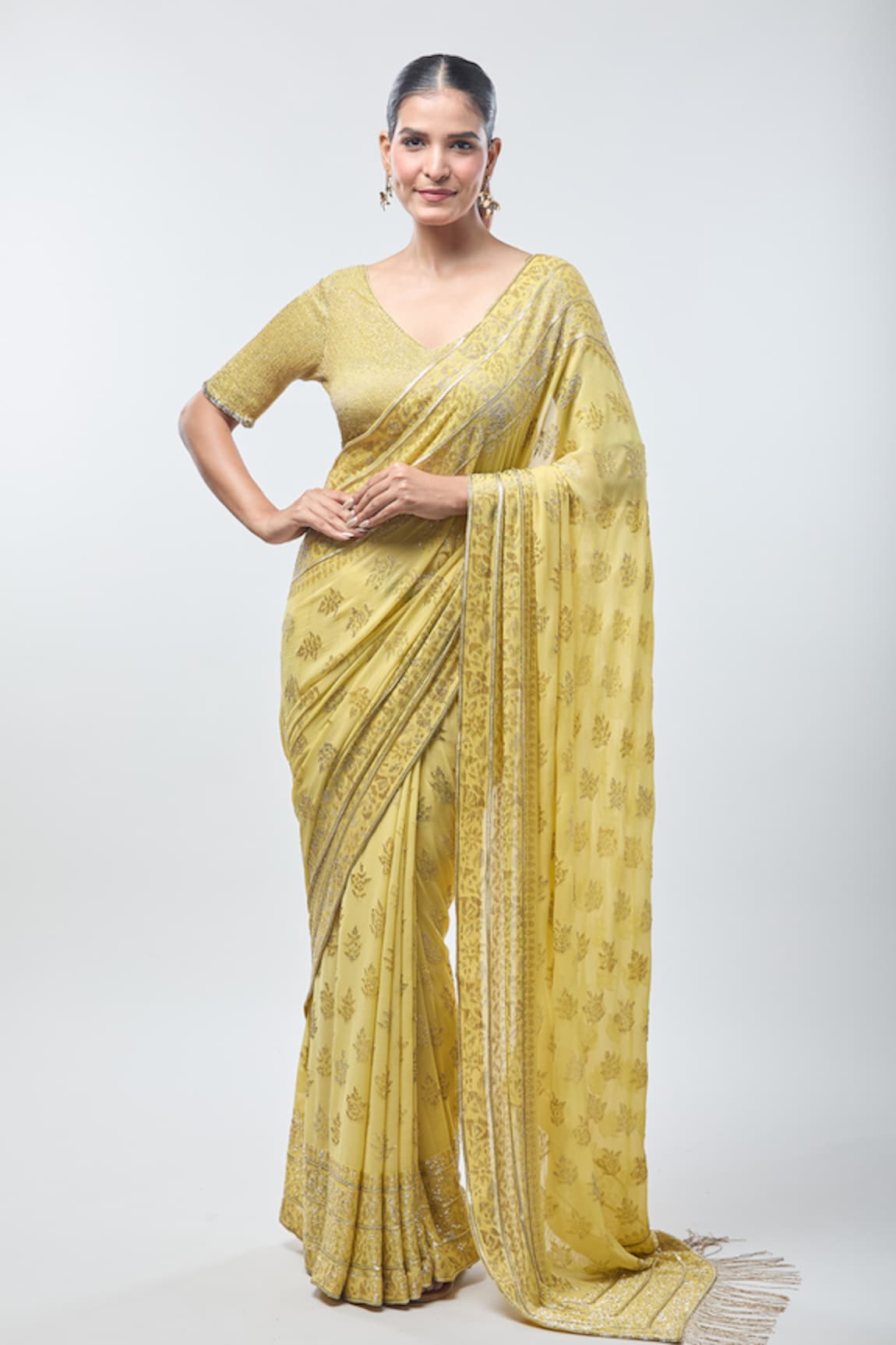 Nakul Sen Floral Embroidered Saree With Blouse