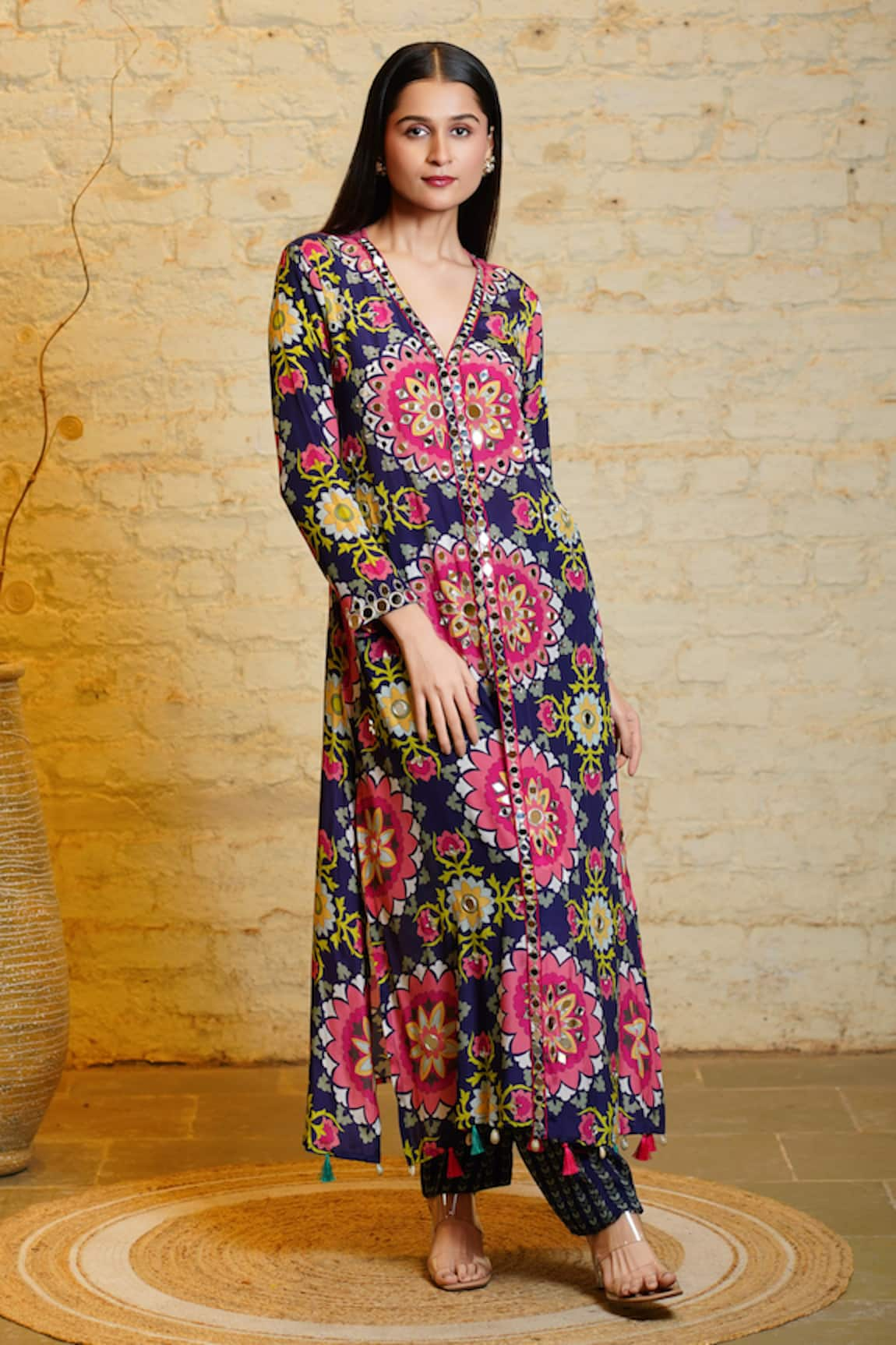 Sajeda A Lehry Misu Geometric Print Embroidered Kurta & Pant Set