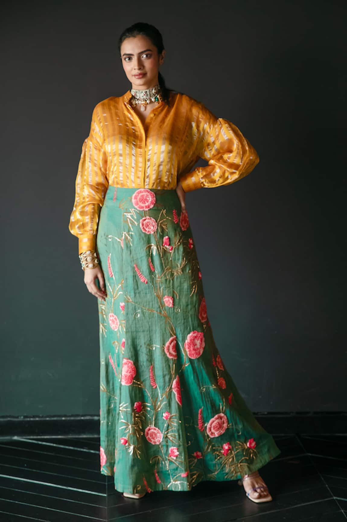 Shachi Sood Floral Embroidered Skirt With Shirt