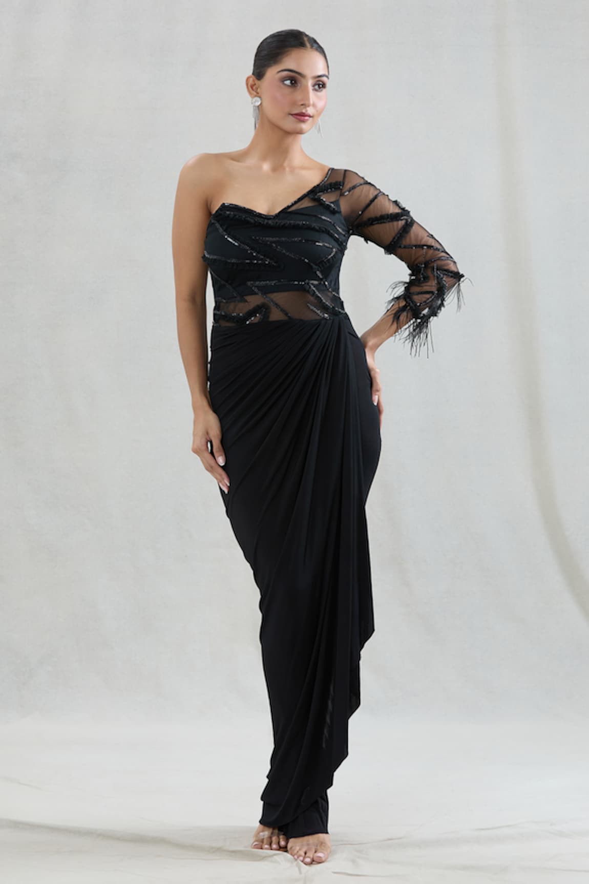 SWATI WADHWANI COUTURE Victoria Draped One Shoulder Gown