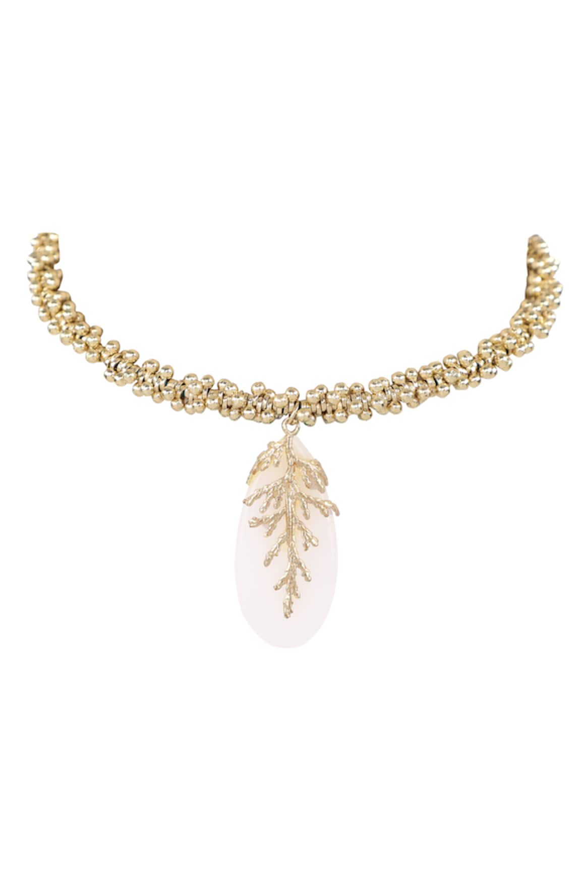 House Of Tuhina Leaf Quartz Stone Embellished Choker Necklace