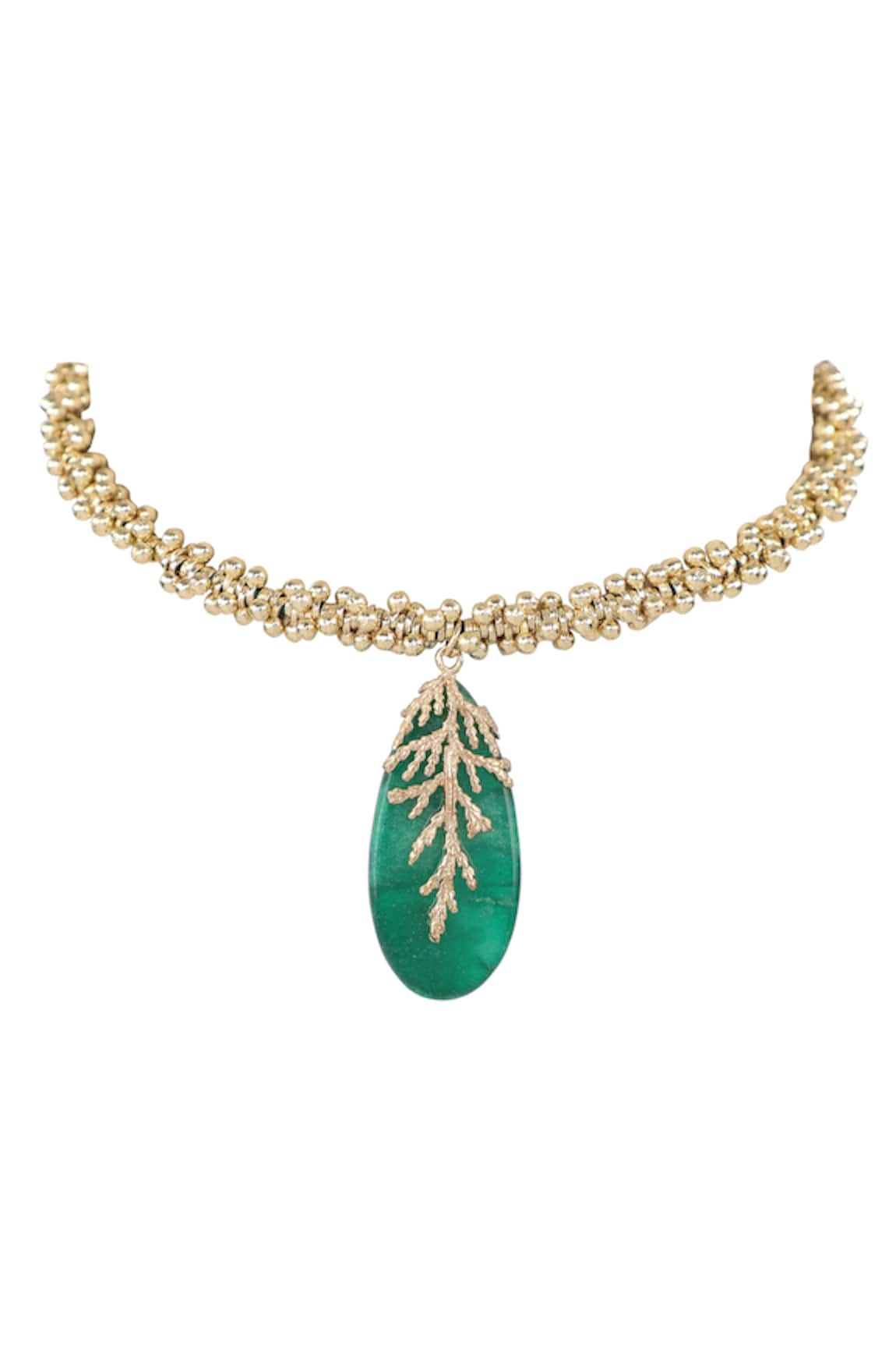 House Of Tuhina Leaf Quartz Stone Embellished Choker Necklace