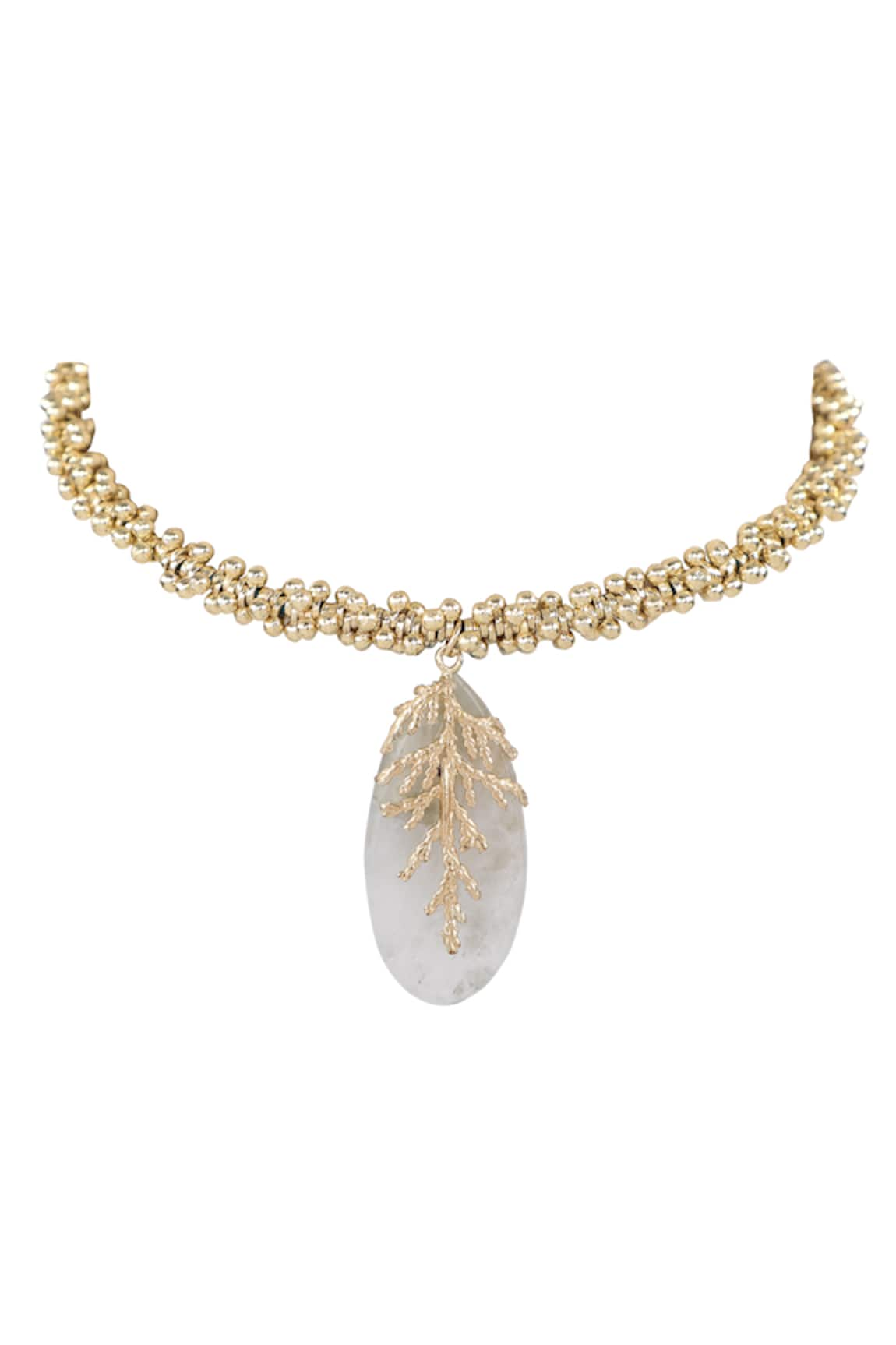 House Of Tuhina Leaf Stone Embellished Choker