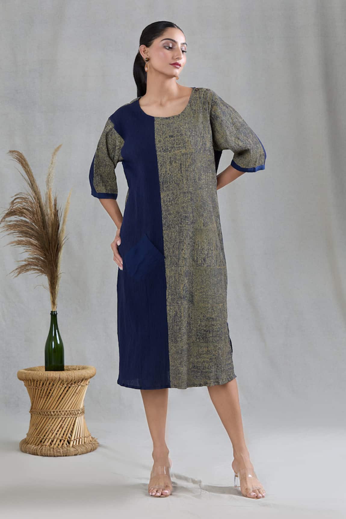 BANANA labs Geometric Pattern Cotton Textured Dress