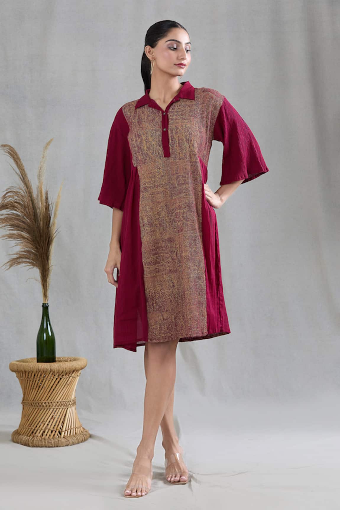 BANANA labs Geometric Block Pattern Cotton Textured Dress