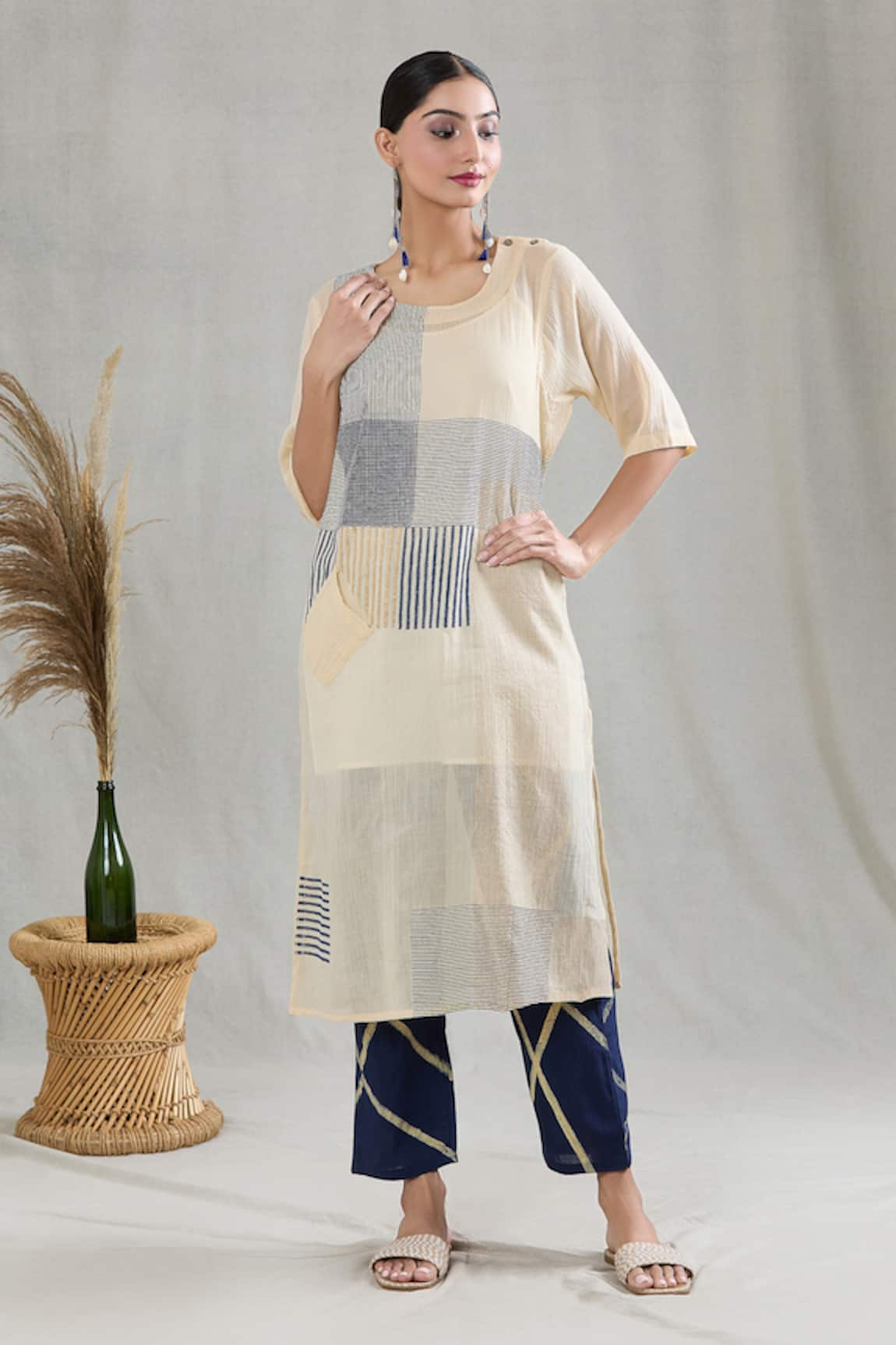 BANANA labs Striped Pattern Cotton Kurta