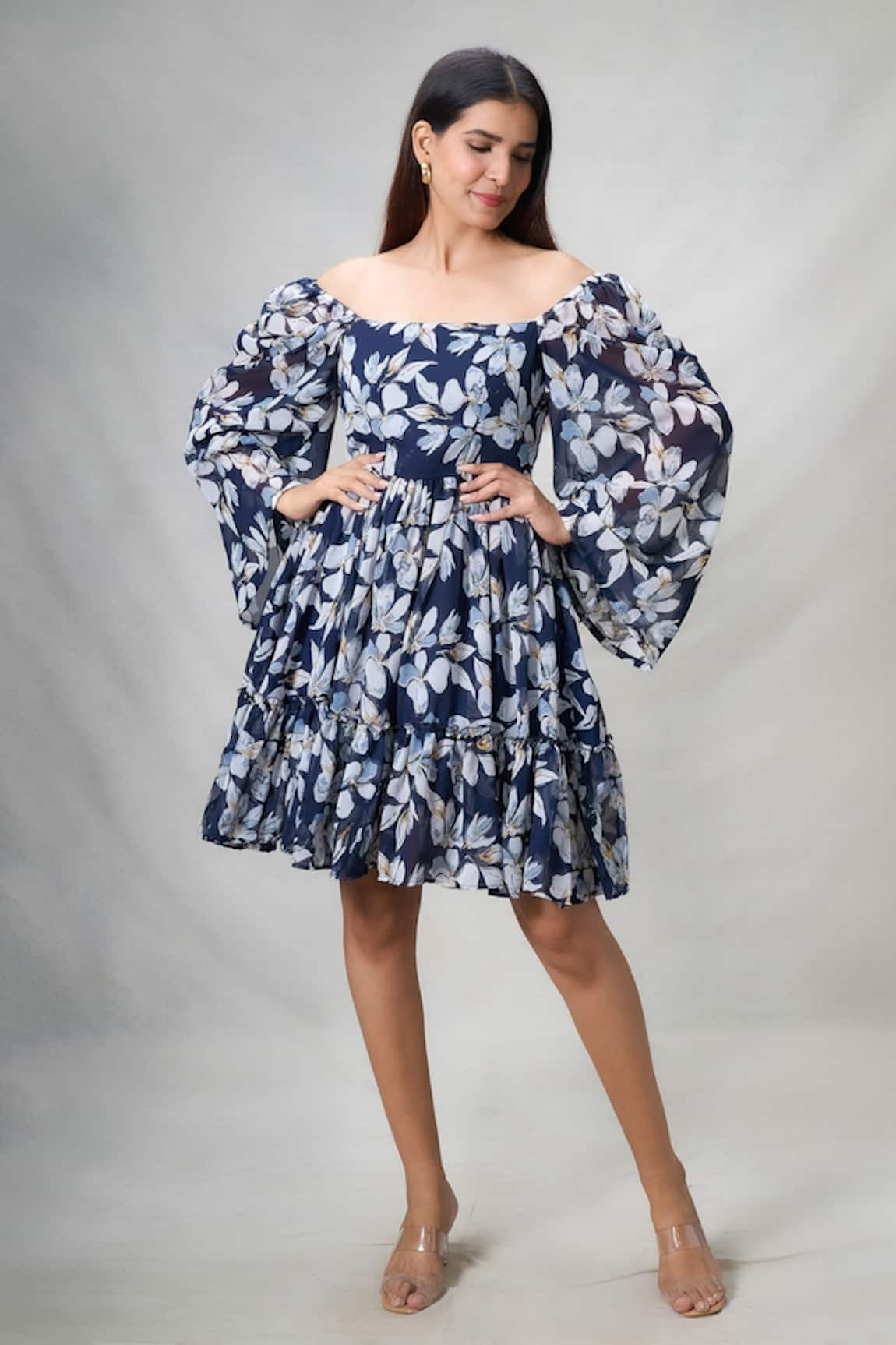 Khwaab by Sanjana Lakhani Floral Print Off Shoulder Dress