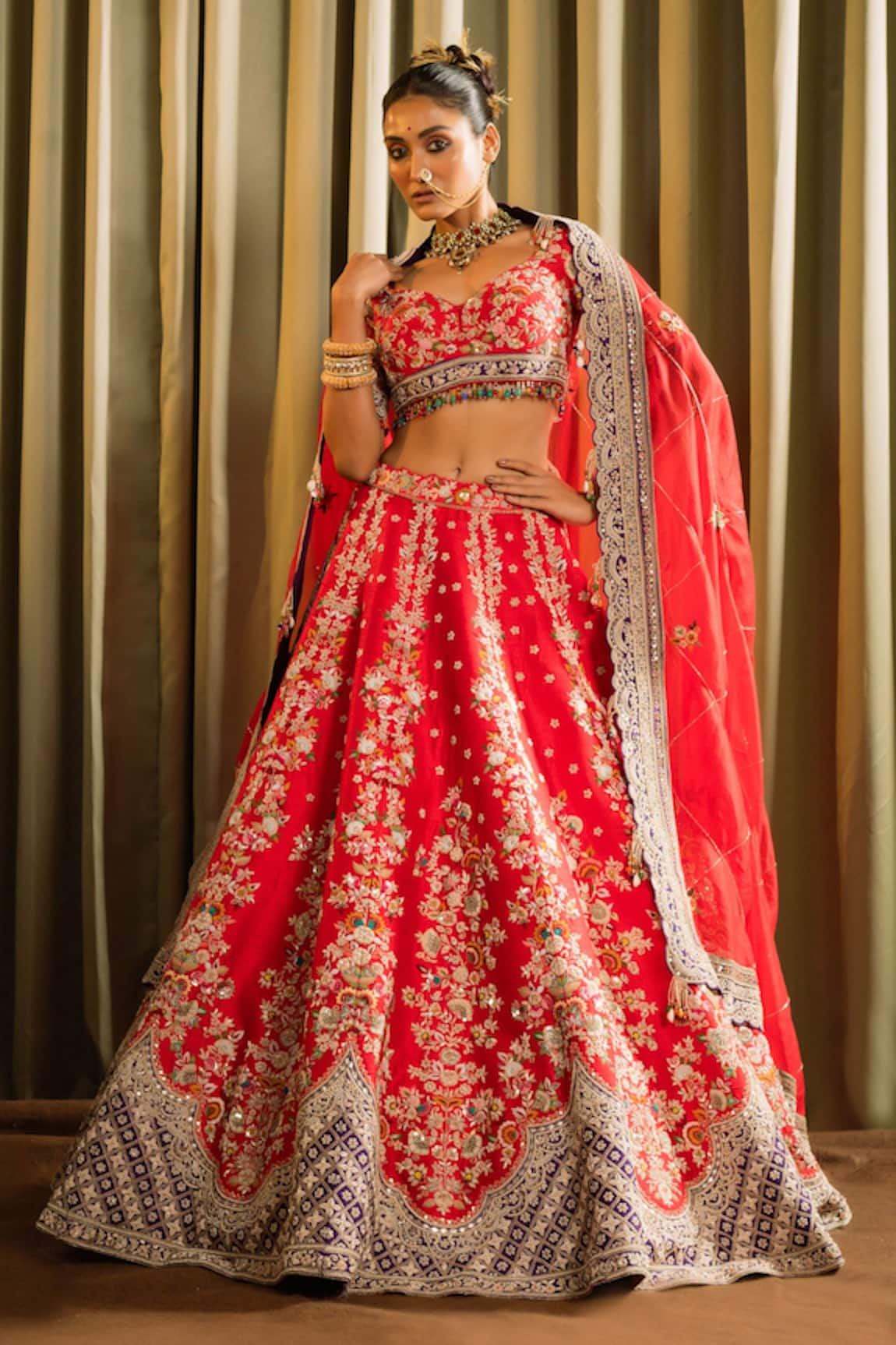 Pallavi Poddar Bindu Zardozi Floral Embroidered Bridal Lehenga Set