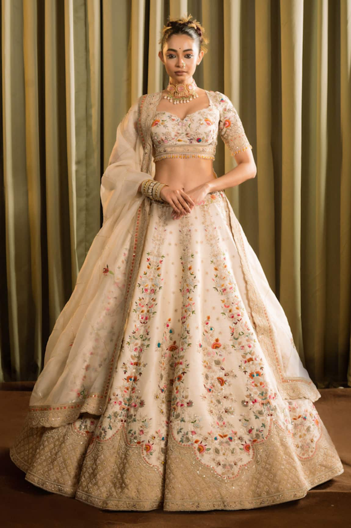 Pallavi Poddar Bindu Floral Zardozi Embroidered Bridal Lehenga Set