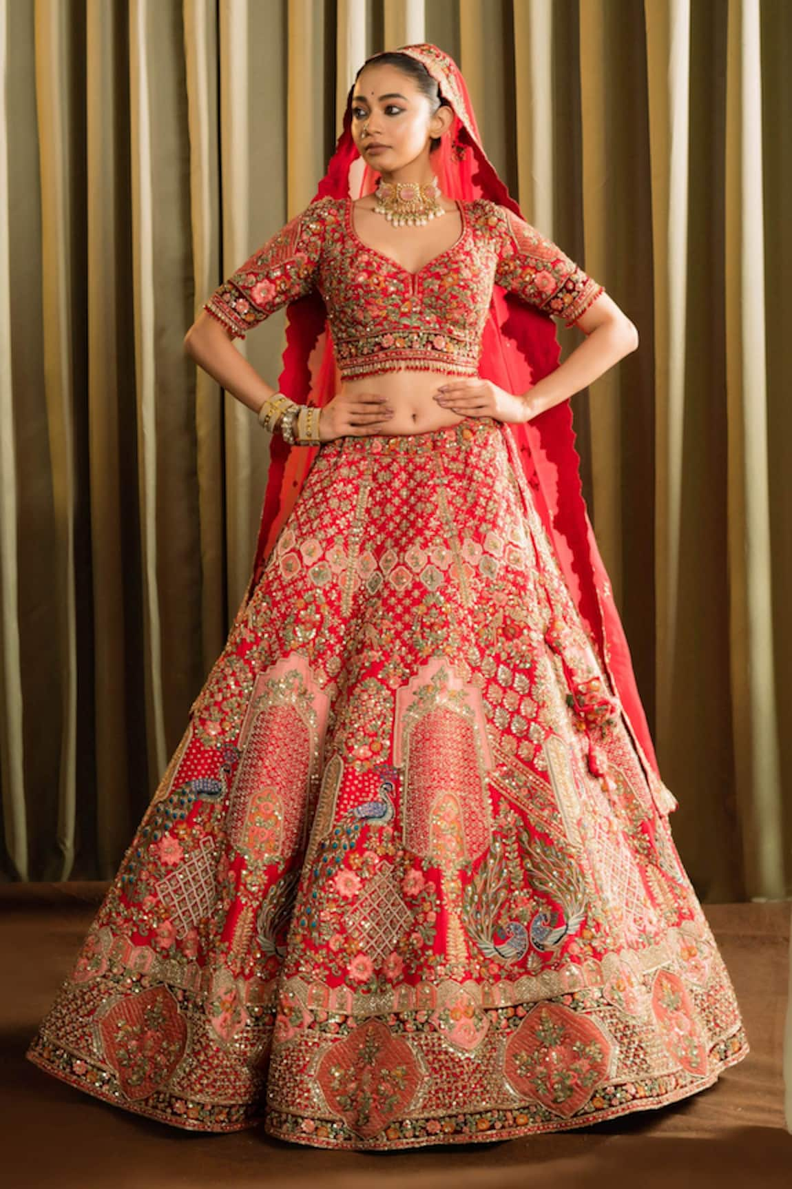 Pallavi Poddar Gauhar Peacock Floral Embroidered Bridal Lehenga Set