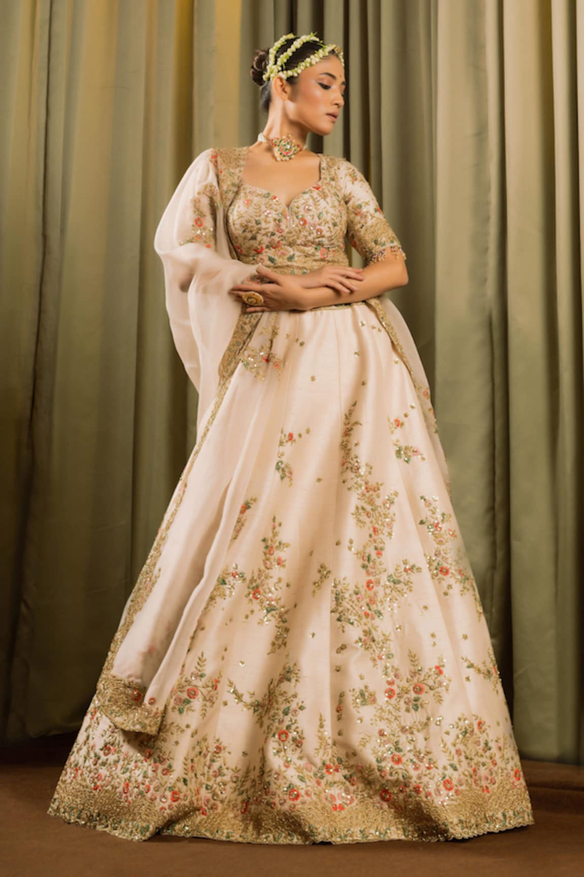 Pallavi Poddar Lakefresh Sequin Embellished Floral Bridal Lehenga Set