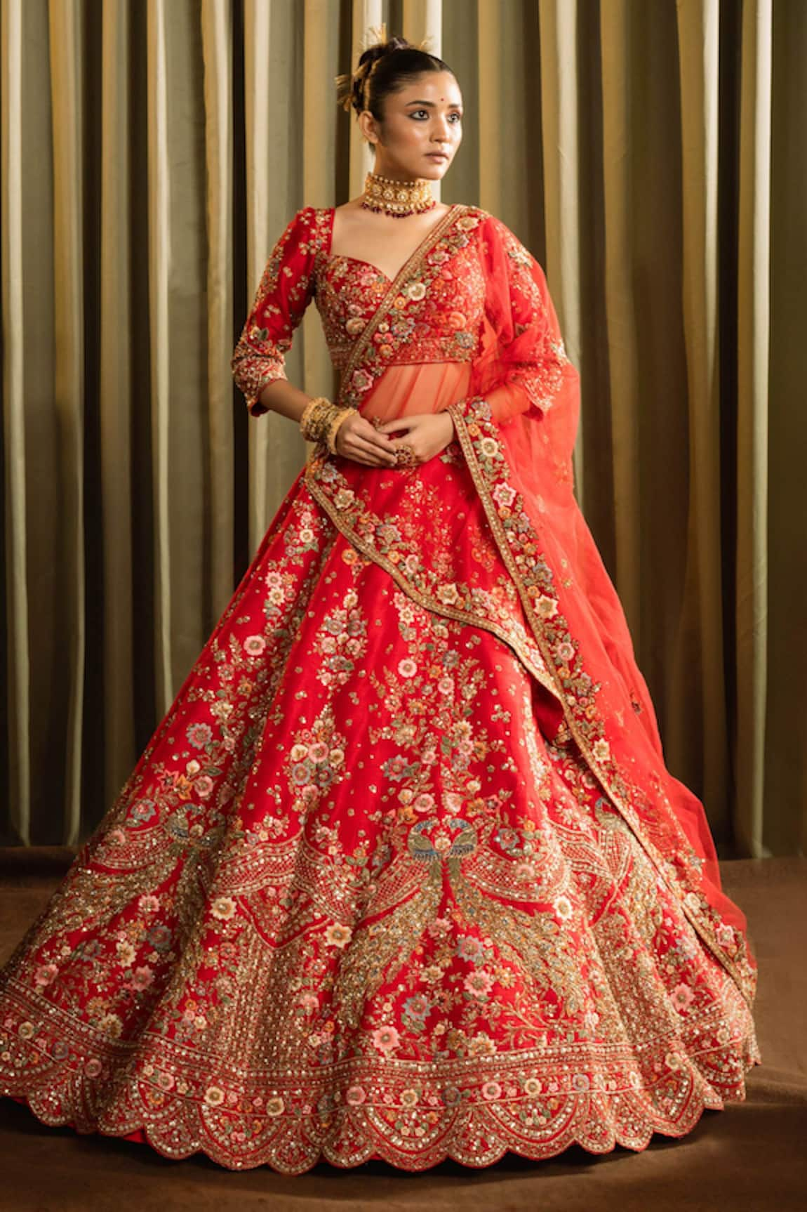 Pallavi Poddar Mor Scallop Zardozi Embroidered Bridal Lehenga Set