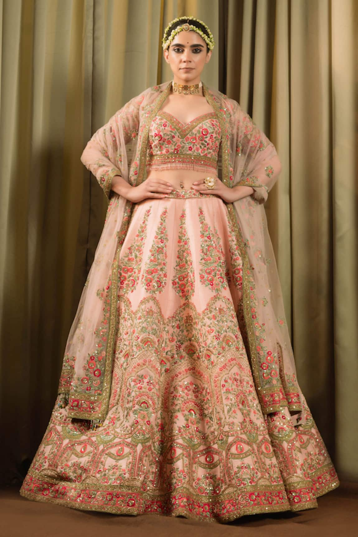 Pallavi Poddar Rohini Floral Thread Embroidered Bridal Lehenga Set