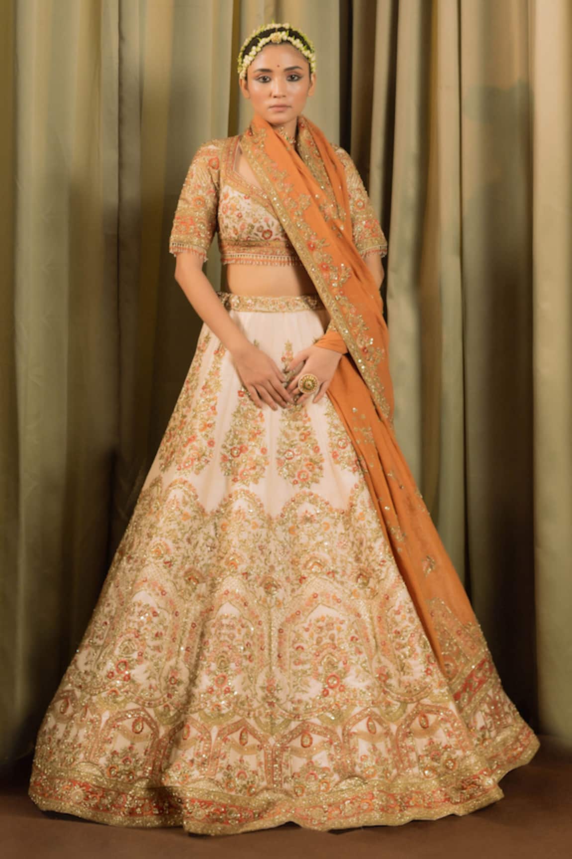 Pallavi Poddar Rohini Thread Embroidered Floral Bridal Lehenga Set