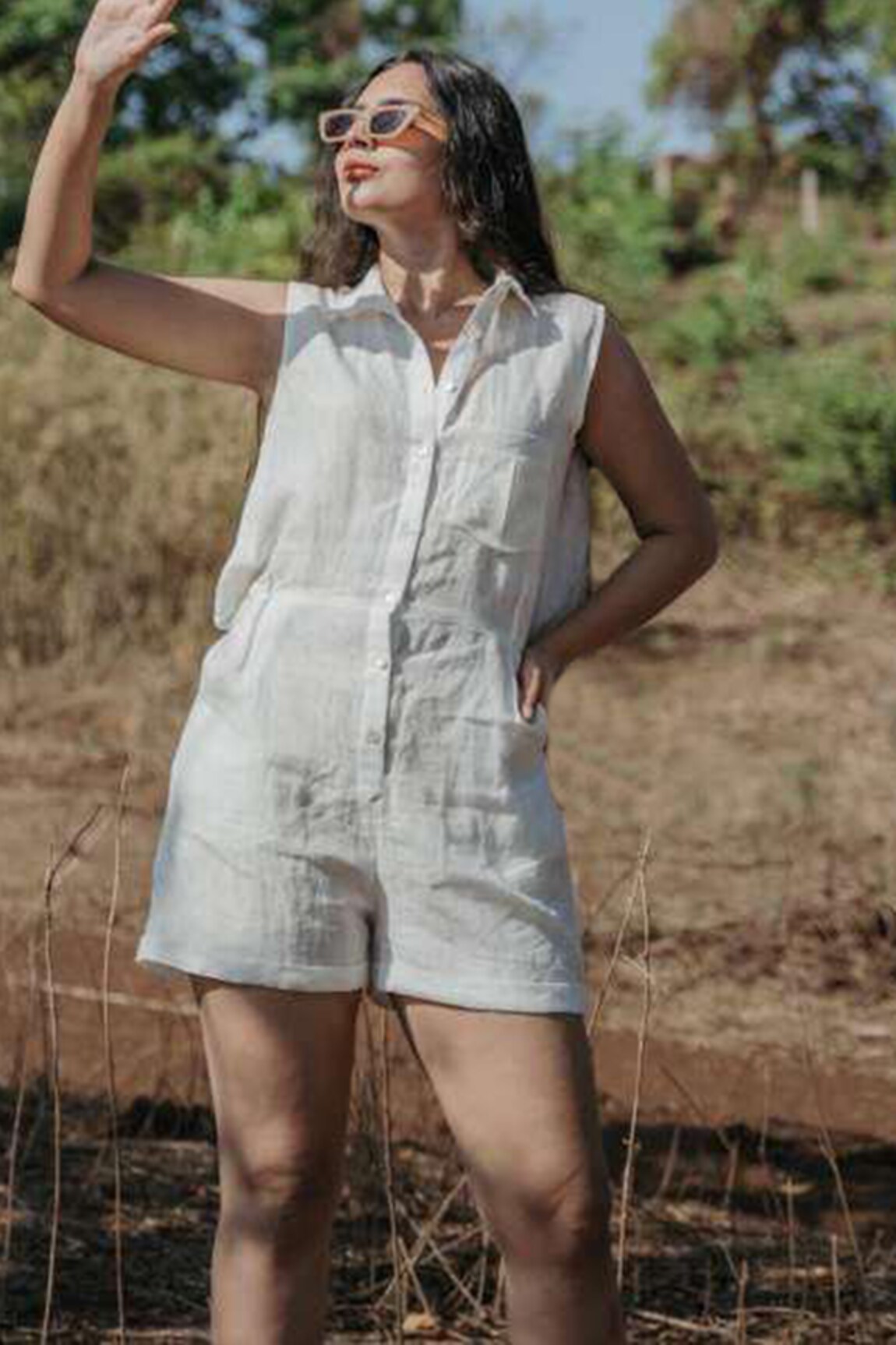 Akashi Clothing Handloom Linen Short Jumpsuit