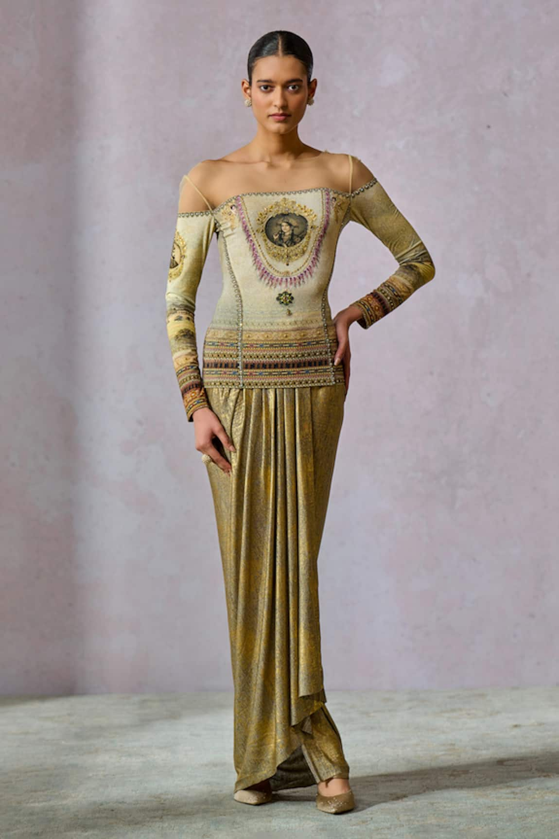 Tarun Tahiliani Metallic Painting Inspired Print Top