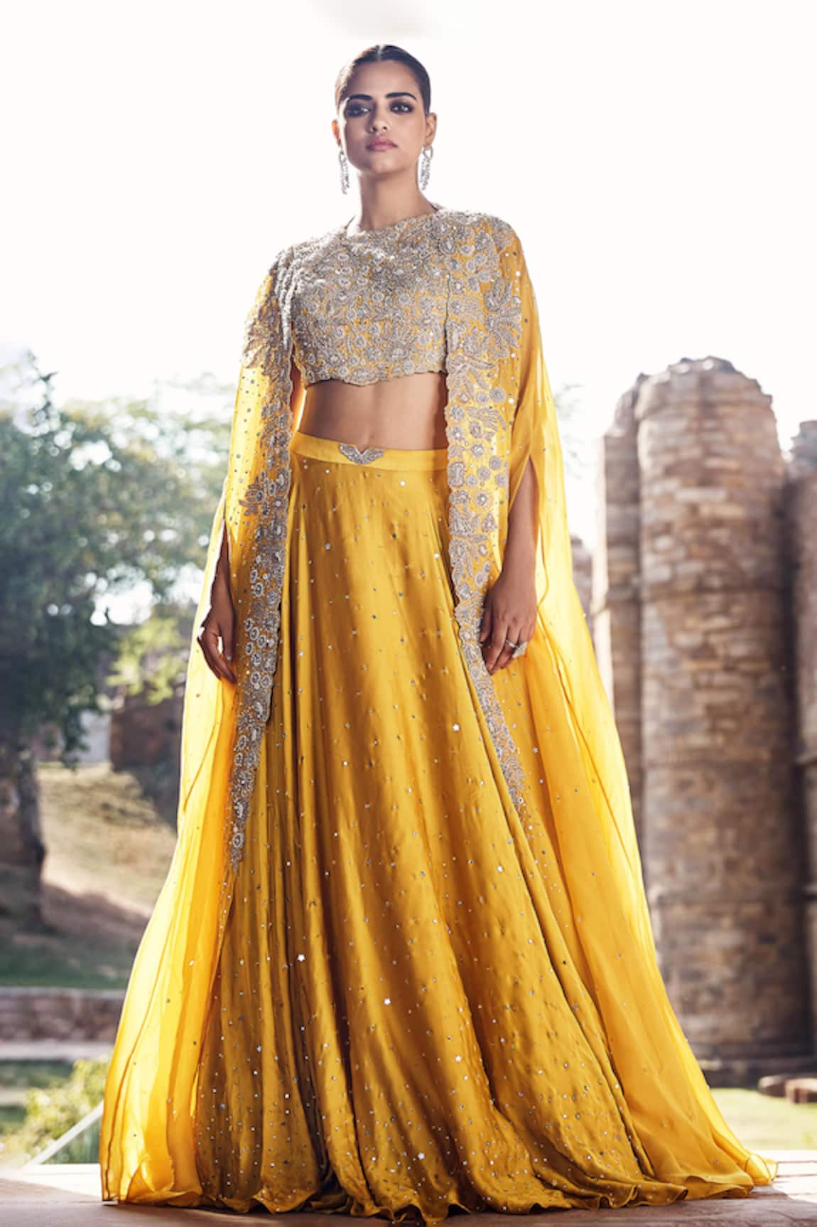 MATSYA Iconic Winged Embroidered Cape Lehenga Set