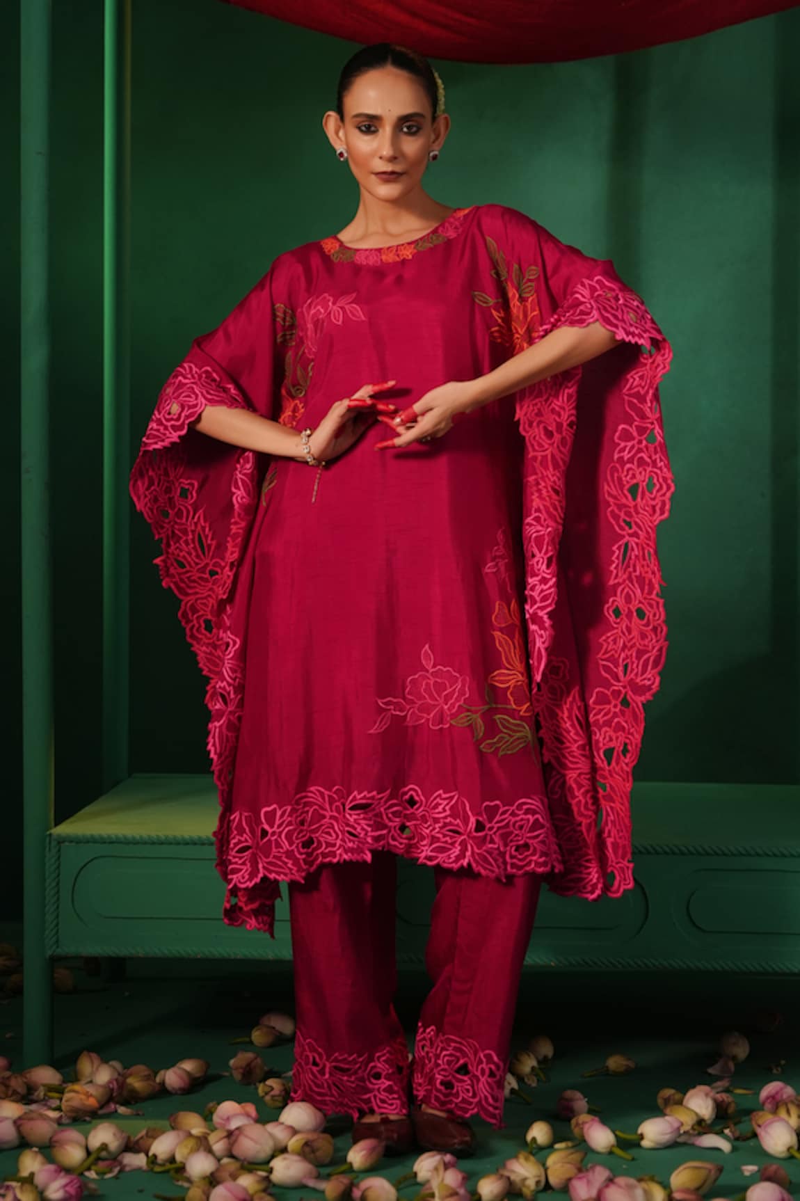 Kesar Studio Silk Cutwork Kaftan With Pant