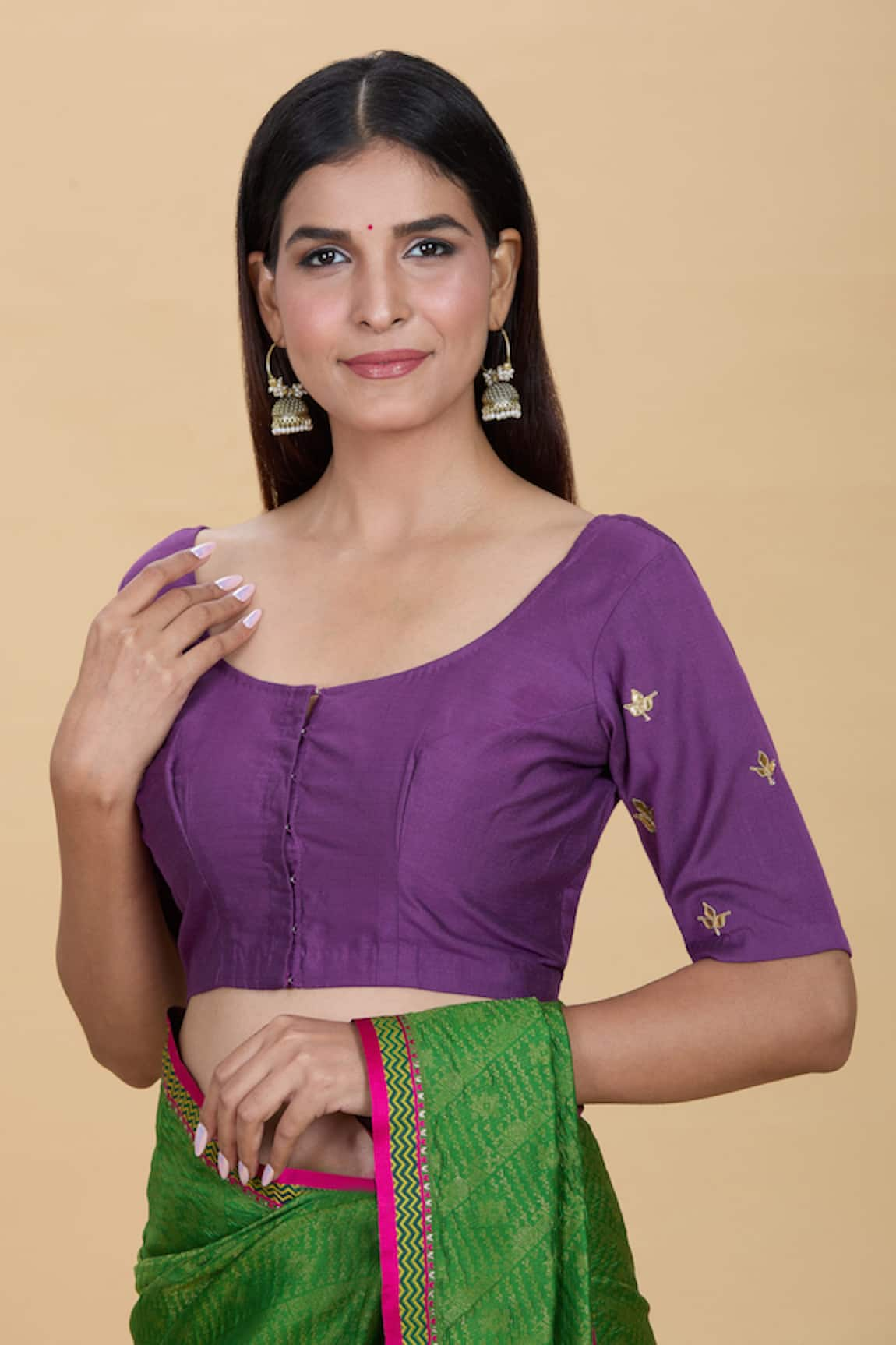 Kalakaari By Sagarika Contrast Gota Patti Embroidered Saree Blouse