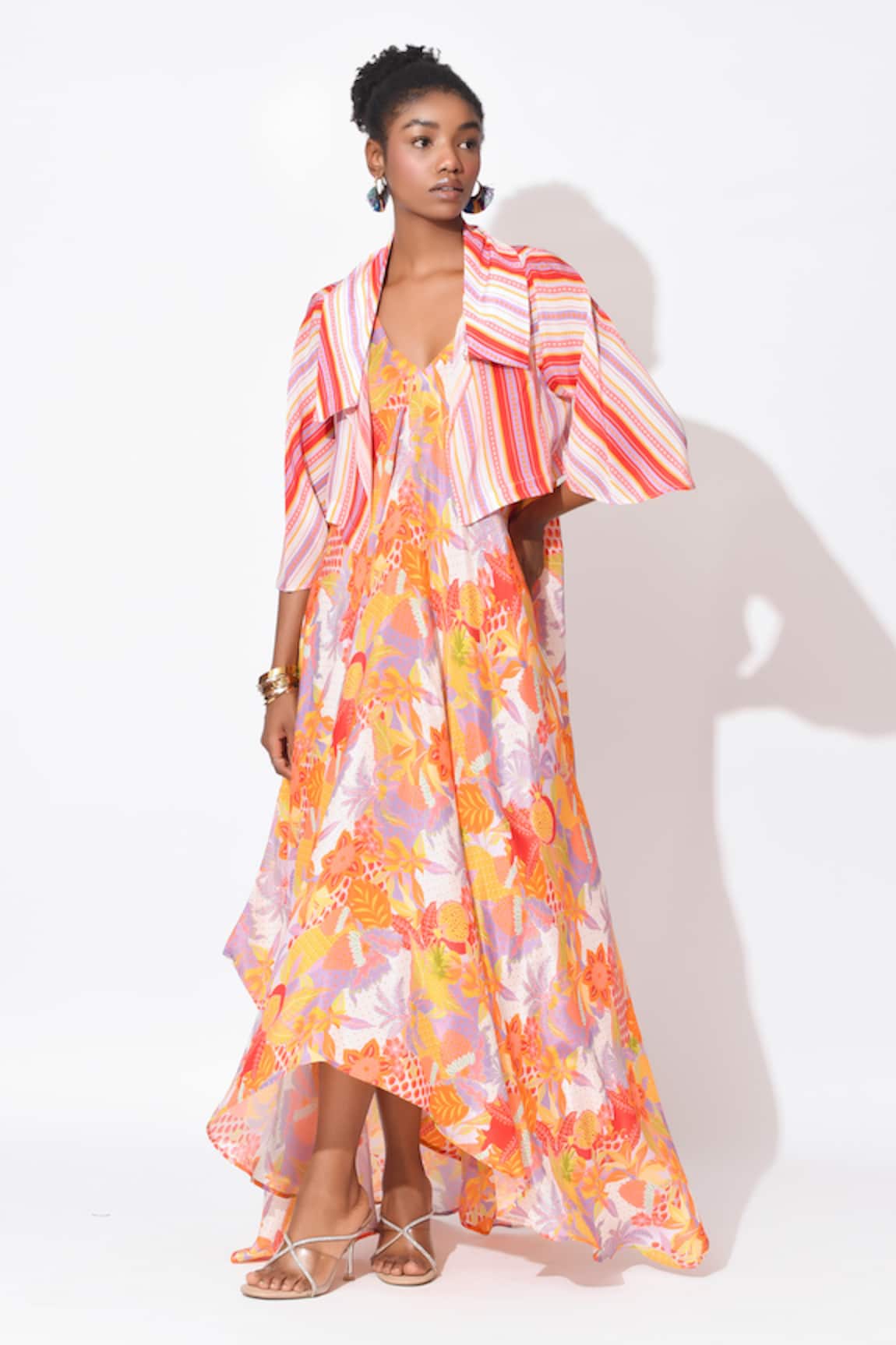 Rishi & Vibhuti Carbie Chic Floral Print Dress With Jacket
