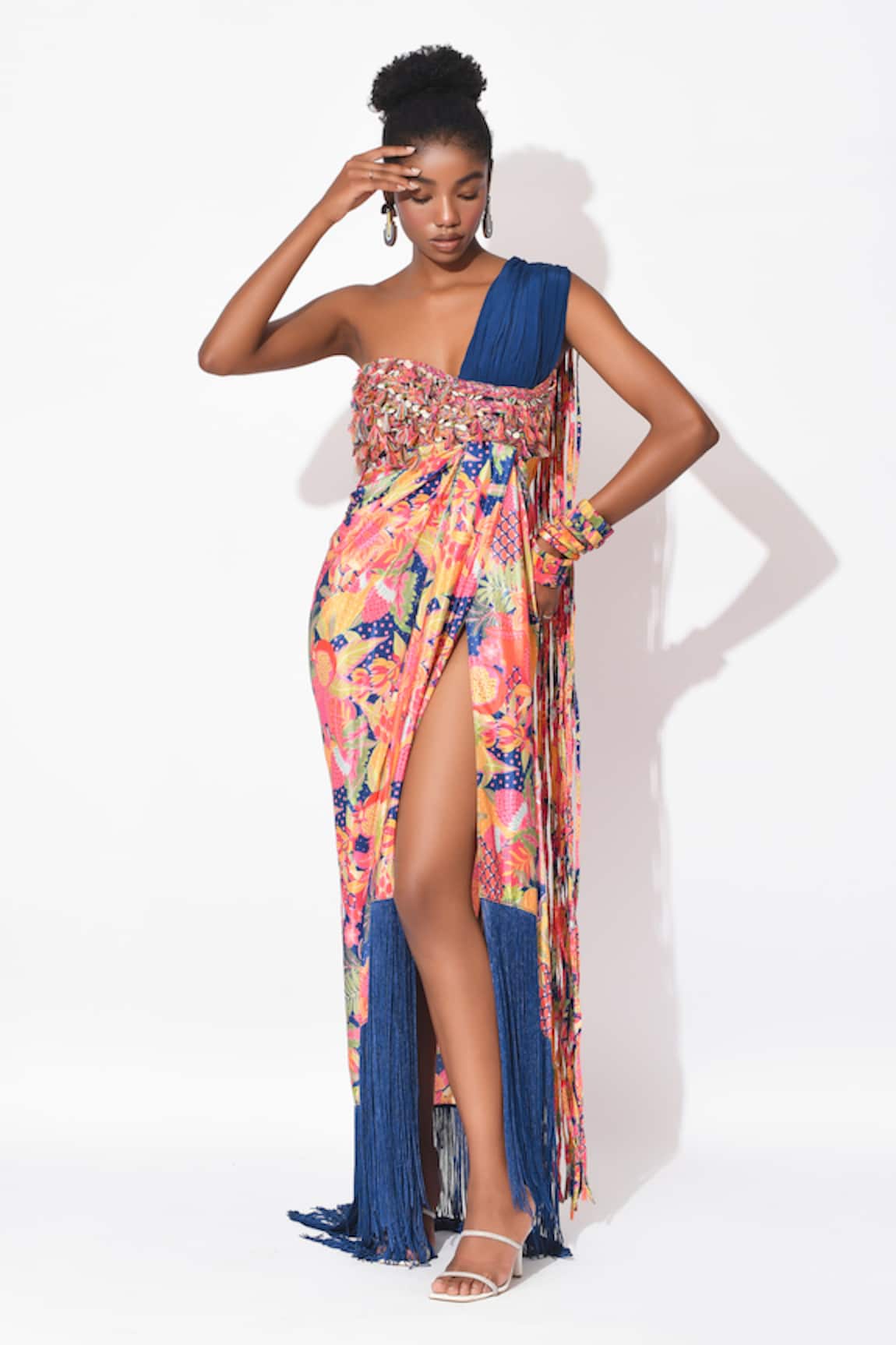 Rishi & Vibhuti Fusion Flame Crepe Floral Print Gown