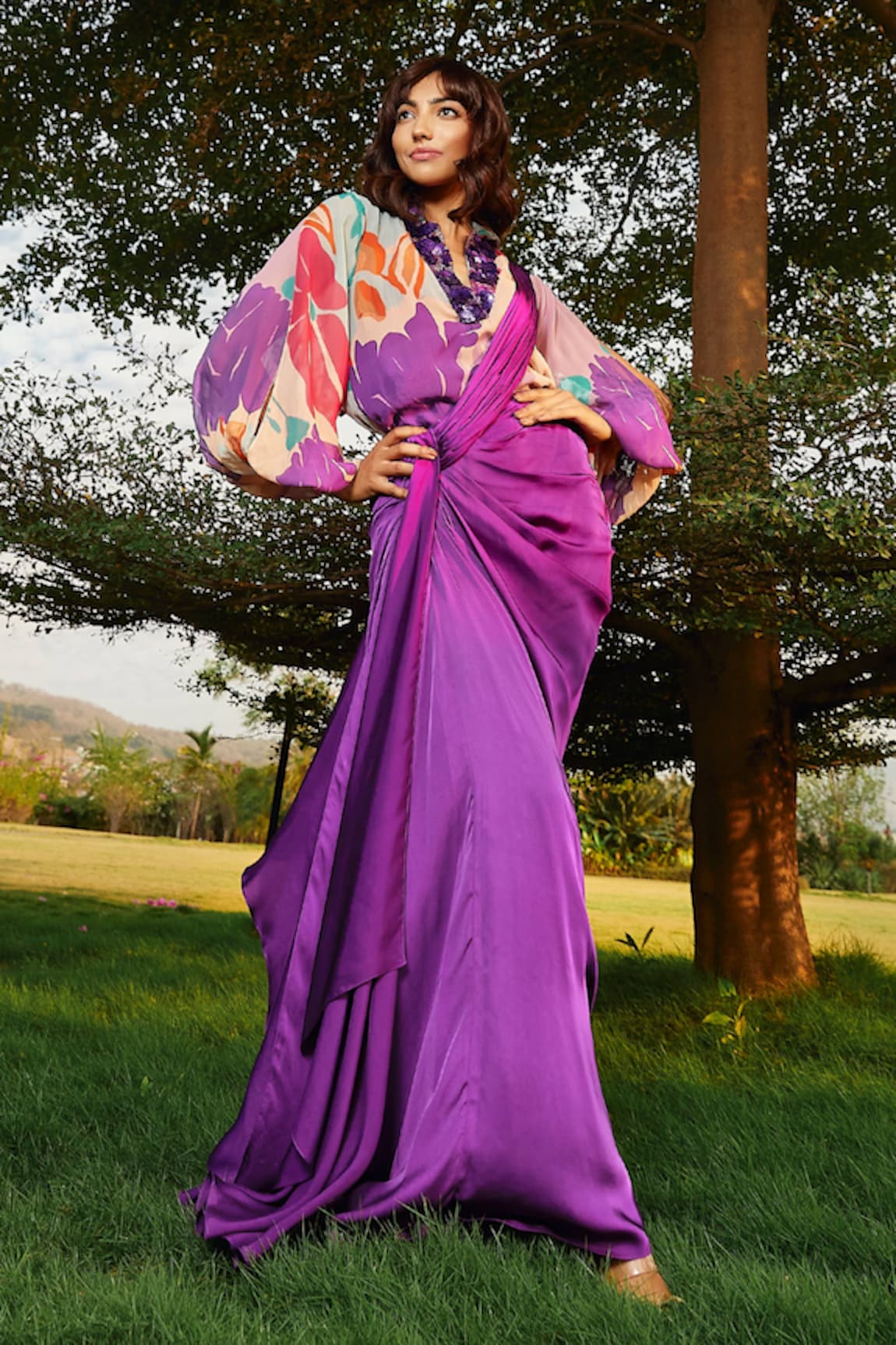 Babita Malkani Iris Solid Pre-Draped Saree