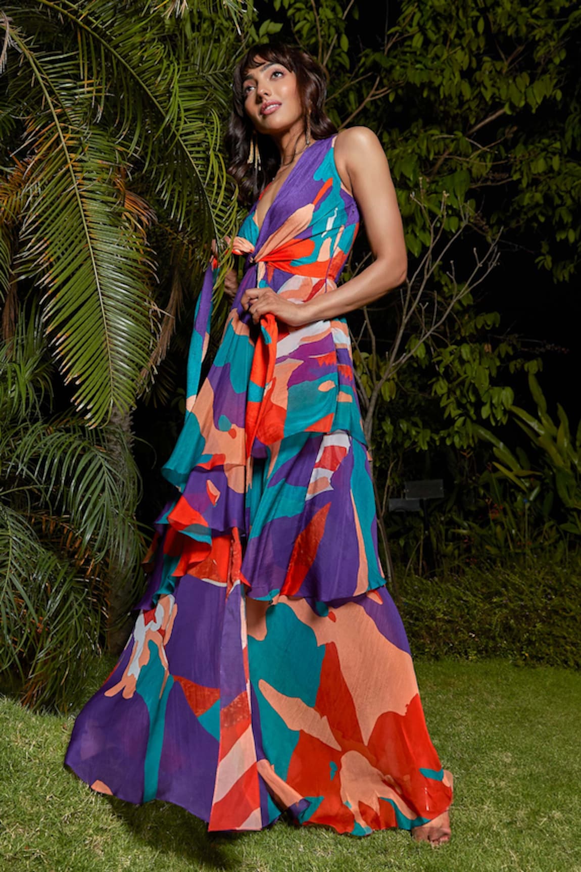 Babita Malkani Floral Print Asymmetric Maxi Dress