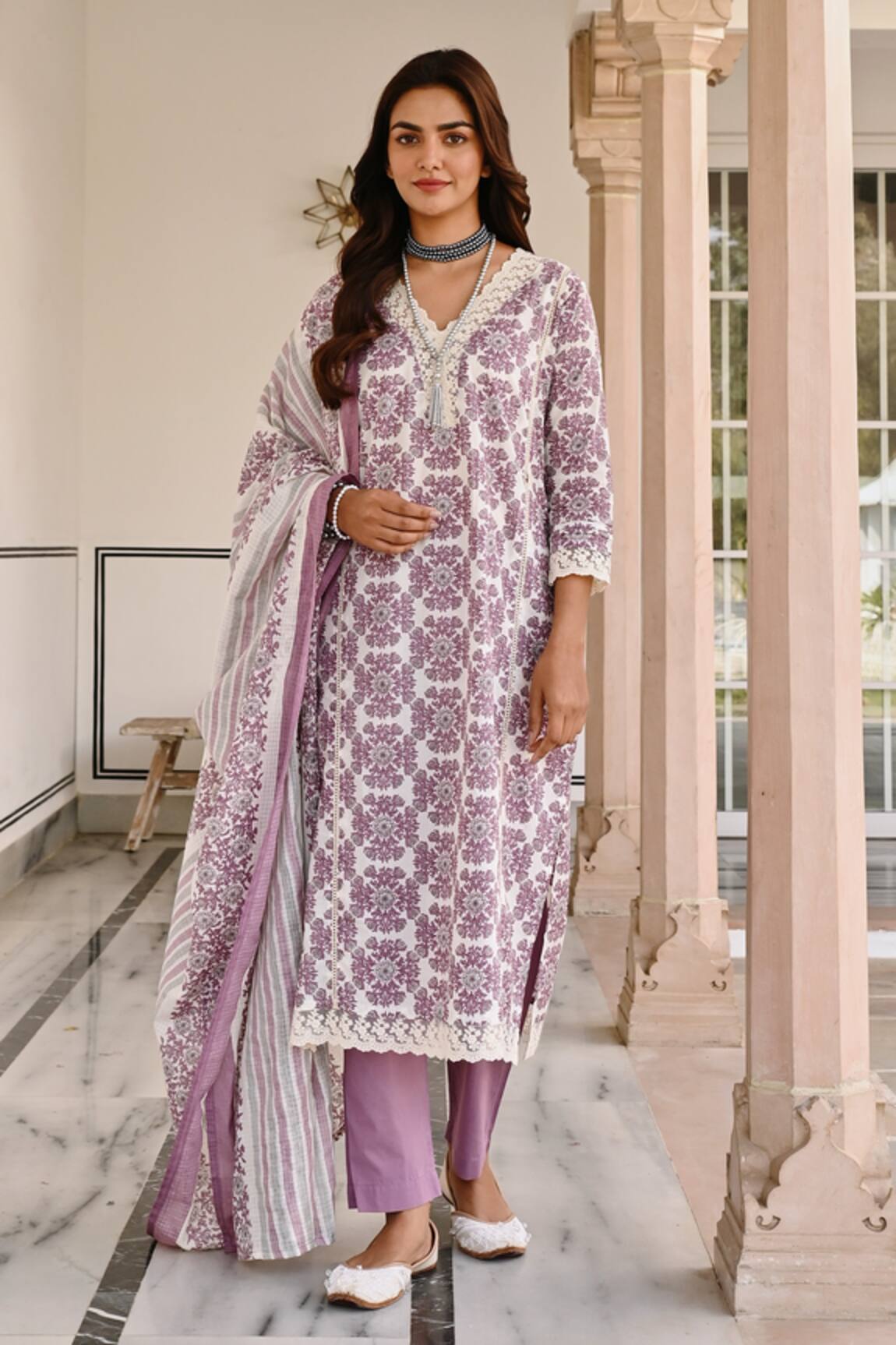 KARAJ JAIPUR Cotton Bouquet Print Kurta Set