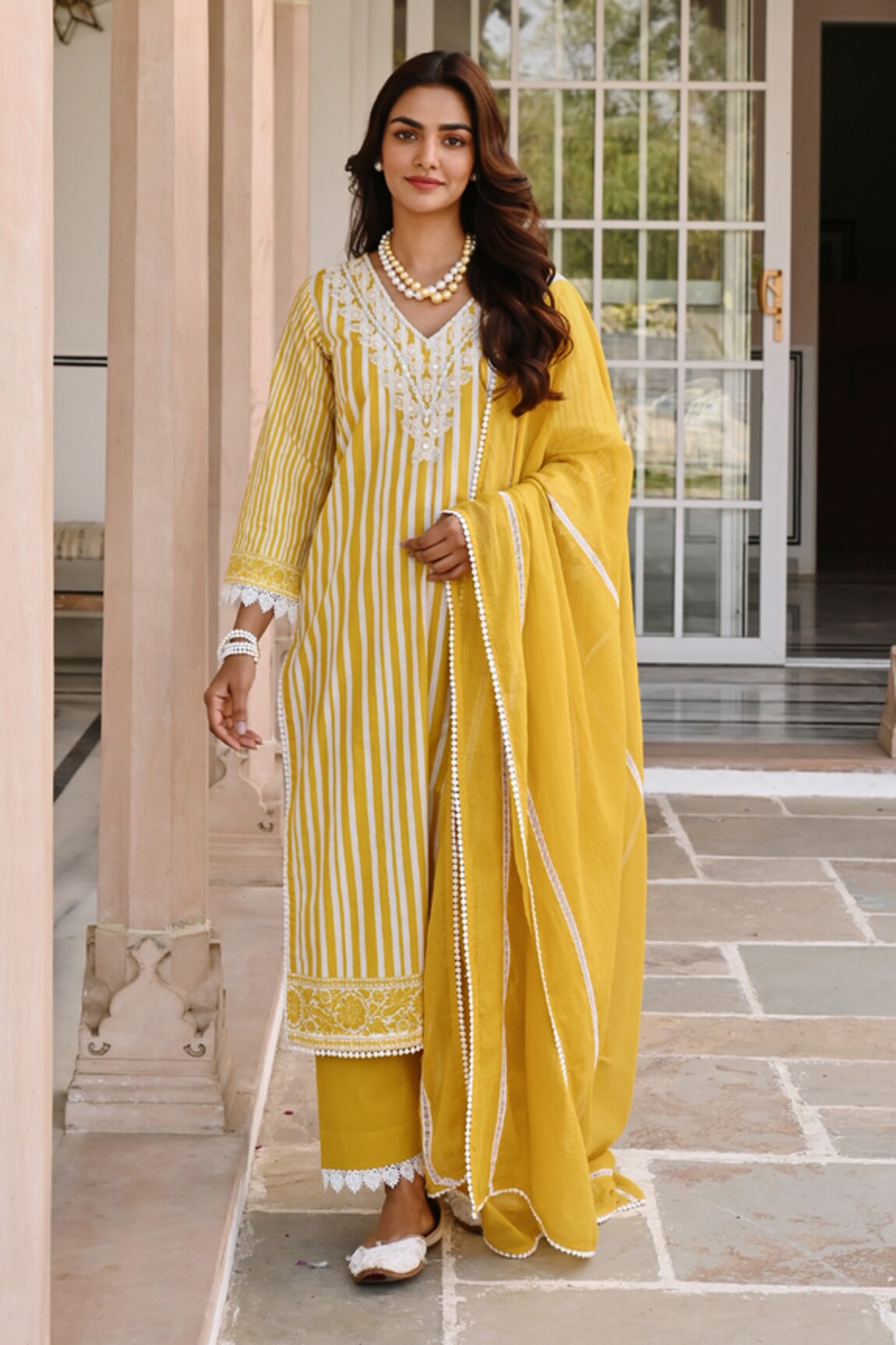 KARAJ JAIPUR Cotton Stripe Print Kurta Set