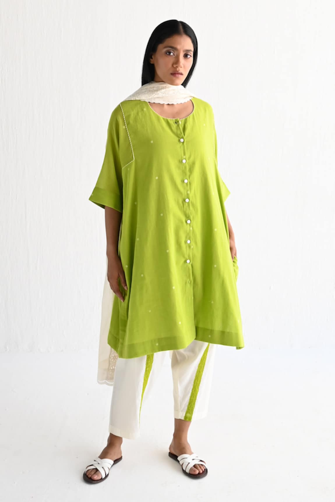 Shorshe Clothing Woven Dot Choga Shirt With Salwar