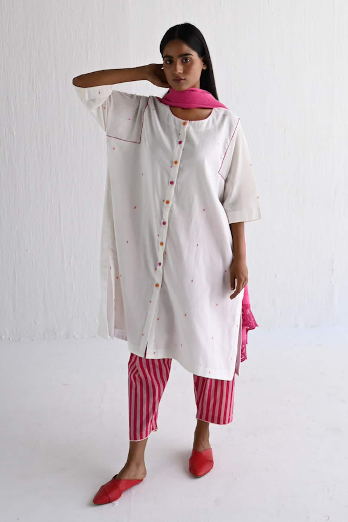 Shorshe Clothing Dot Woven Choga Shirt With Salwar