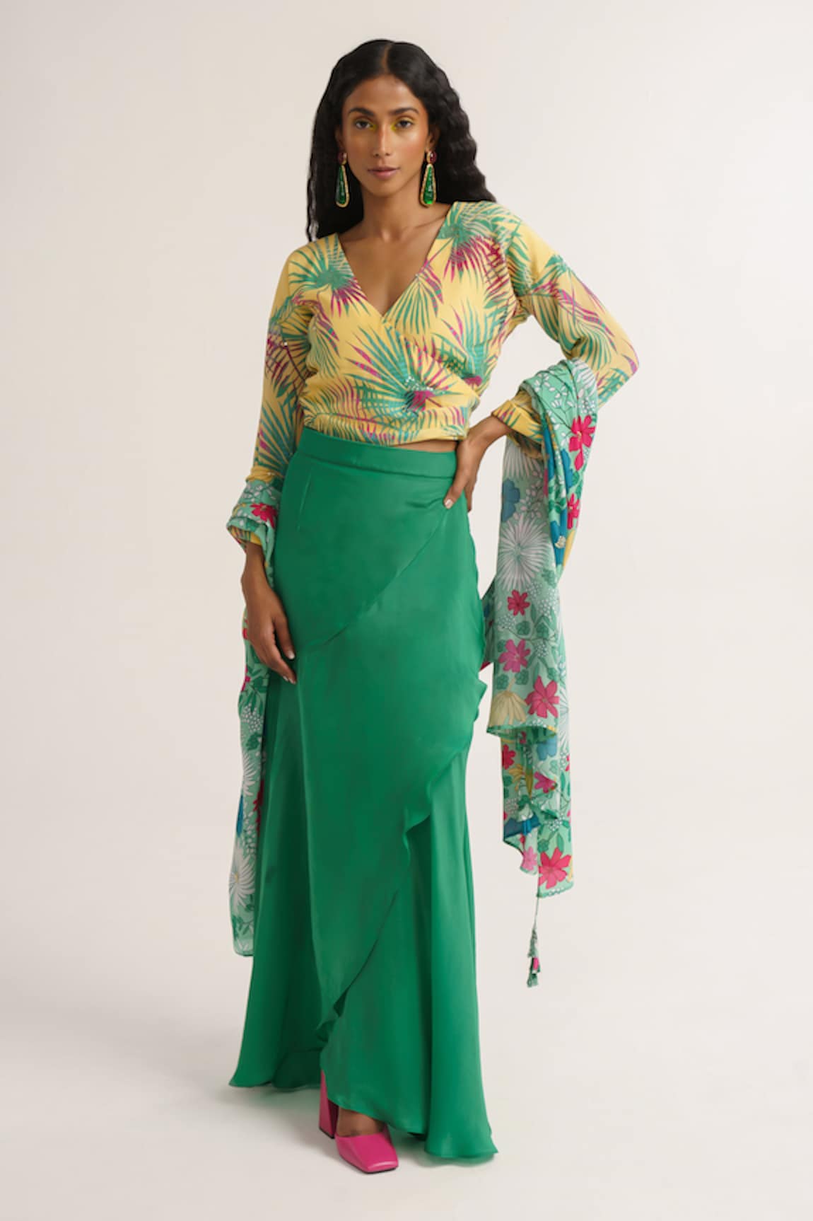 Vishala Shree Allamanda Tropical Print Top Skirt Set