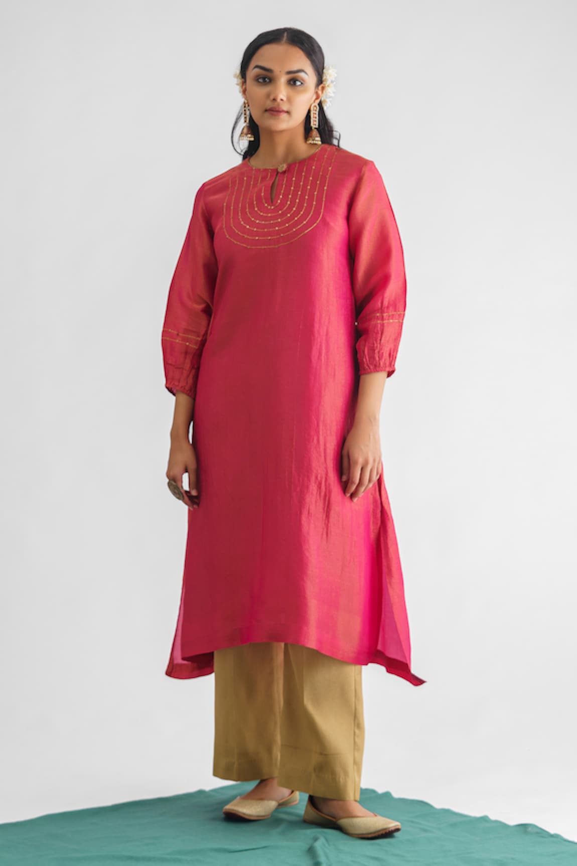 Mushio Gulab Sequin Threadwork Kurta