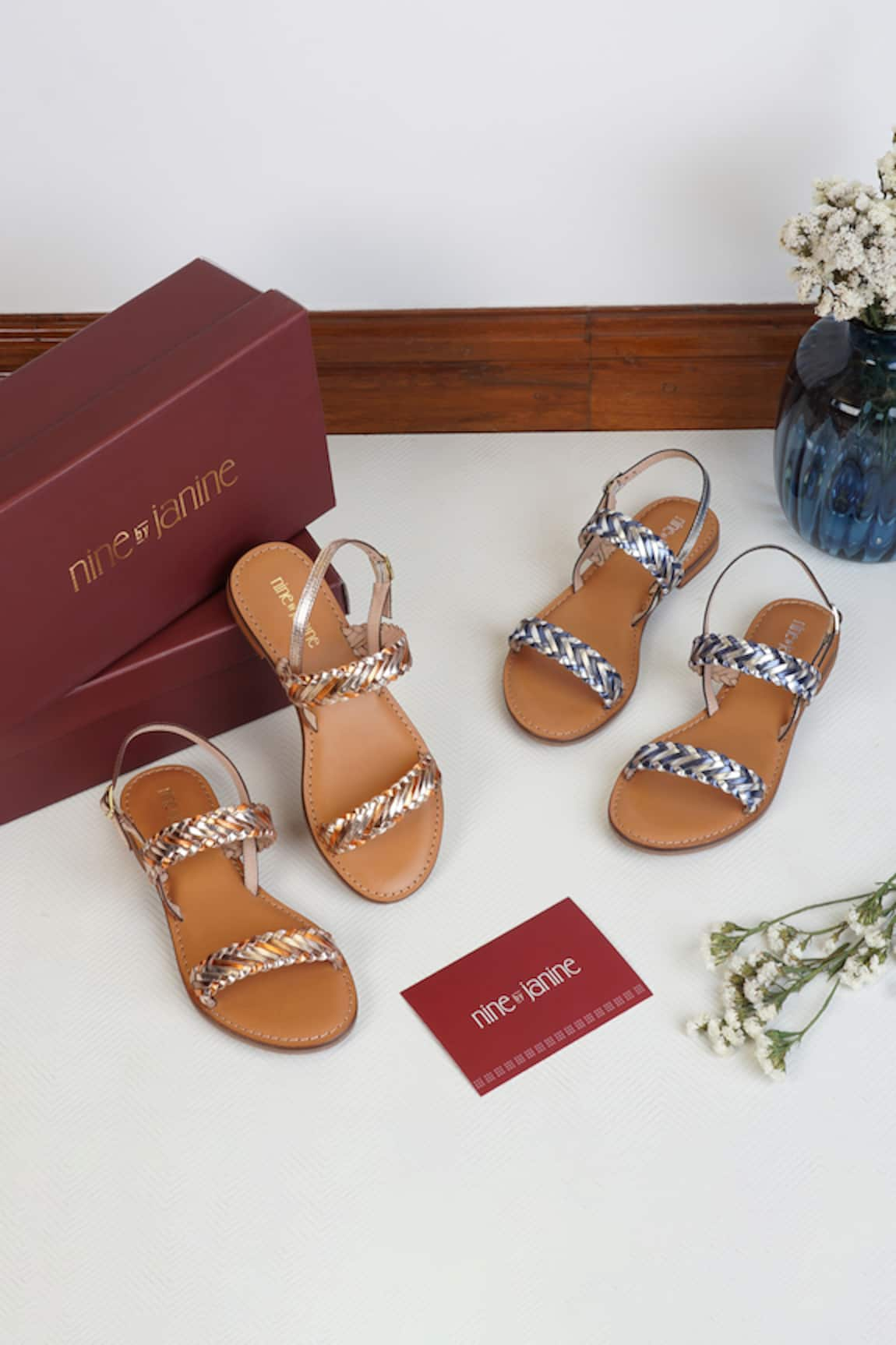 Nine By Janine Junnie Metallic Foil Strap Sandals