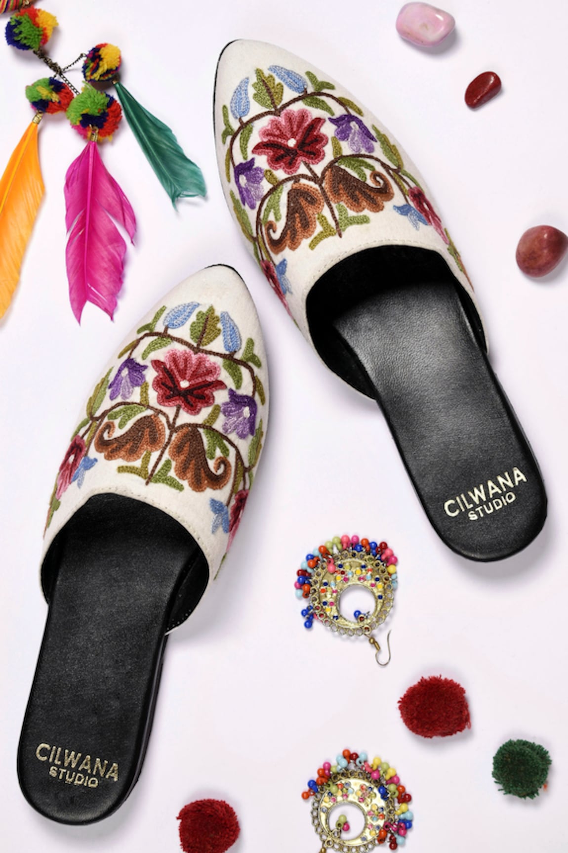 Cilwana Studio Floral & Aari Embroidered Mules