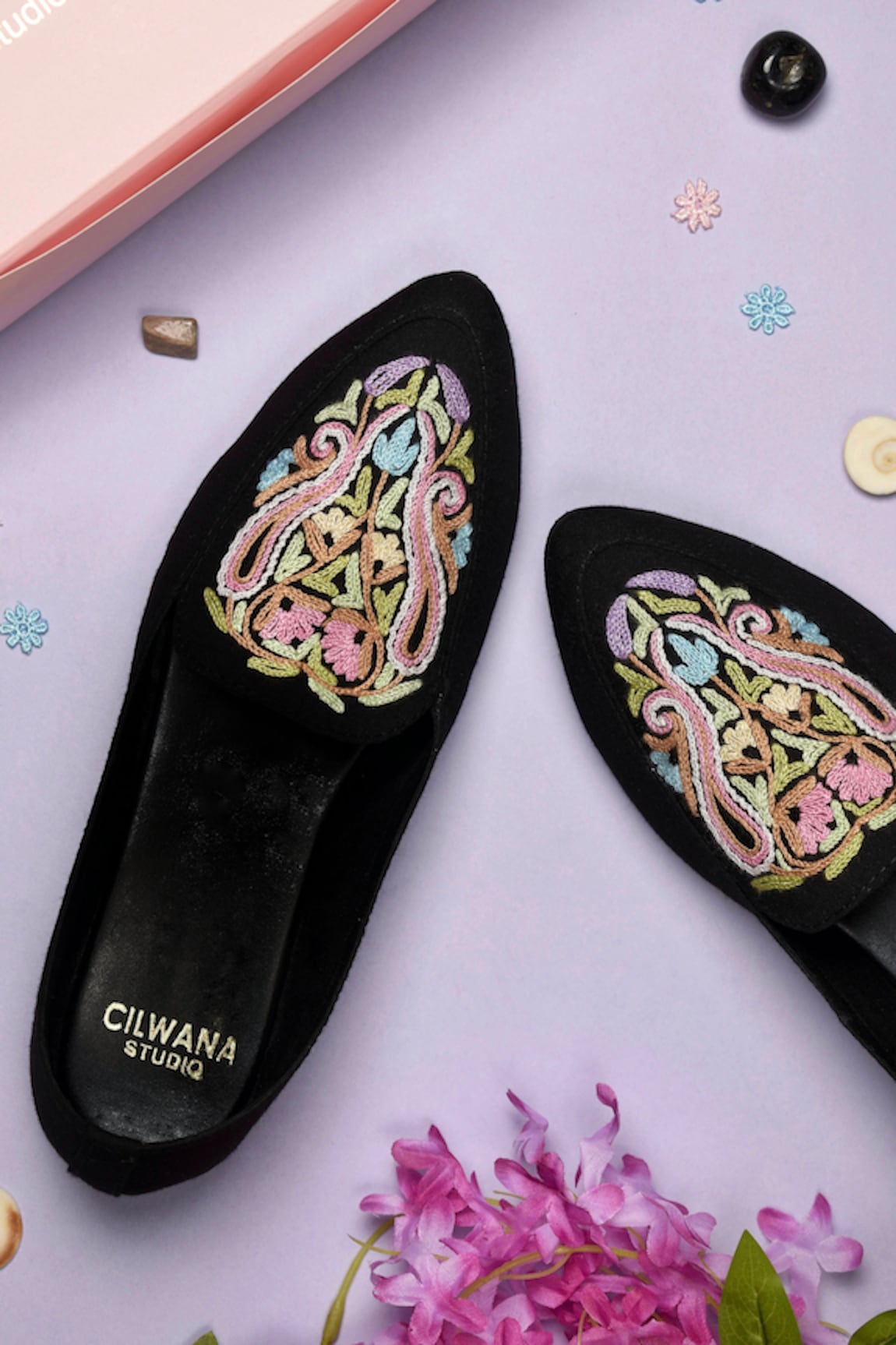 Cilwana Studio Black Aari Embroidered Shoes