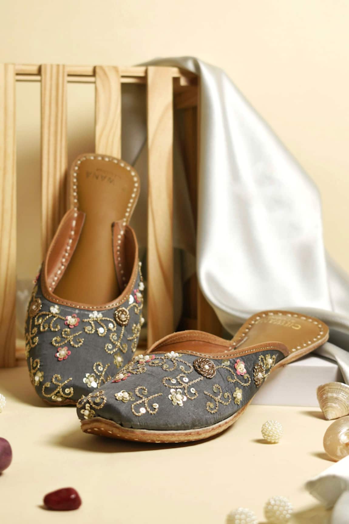 Cilwana Studio Floral & Sequins Embroidered Mules