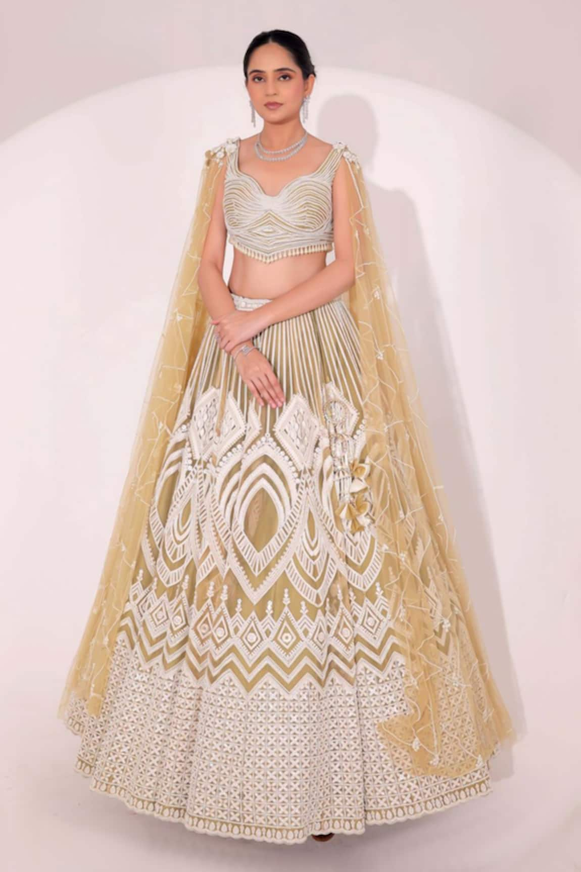 Sidhaarth & Disha Geometric Hand Embroidered Lehenga With Blouse