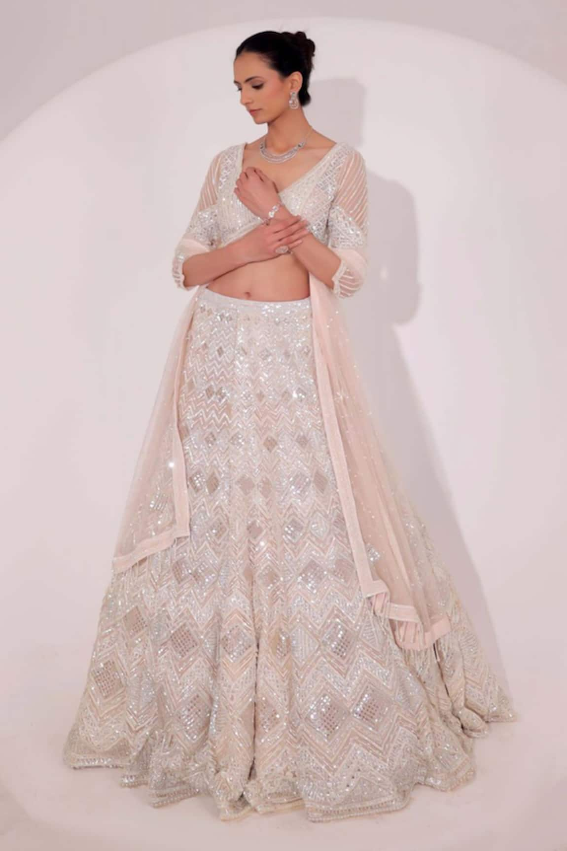 Sidhaarth & Disha Chevron Embroidered Bridal Lehenga Set