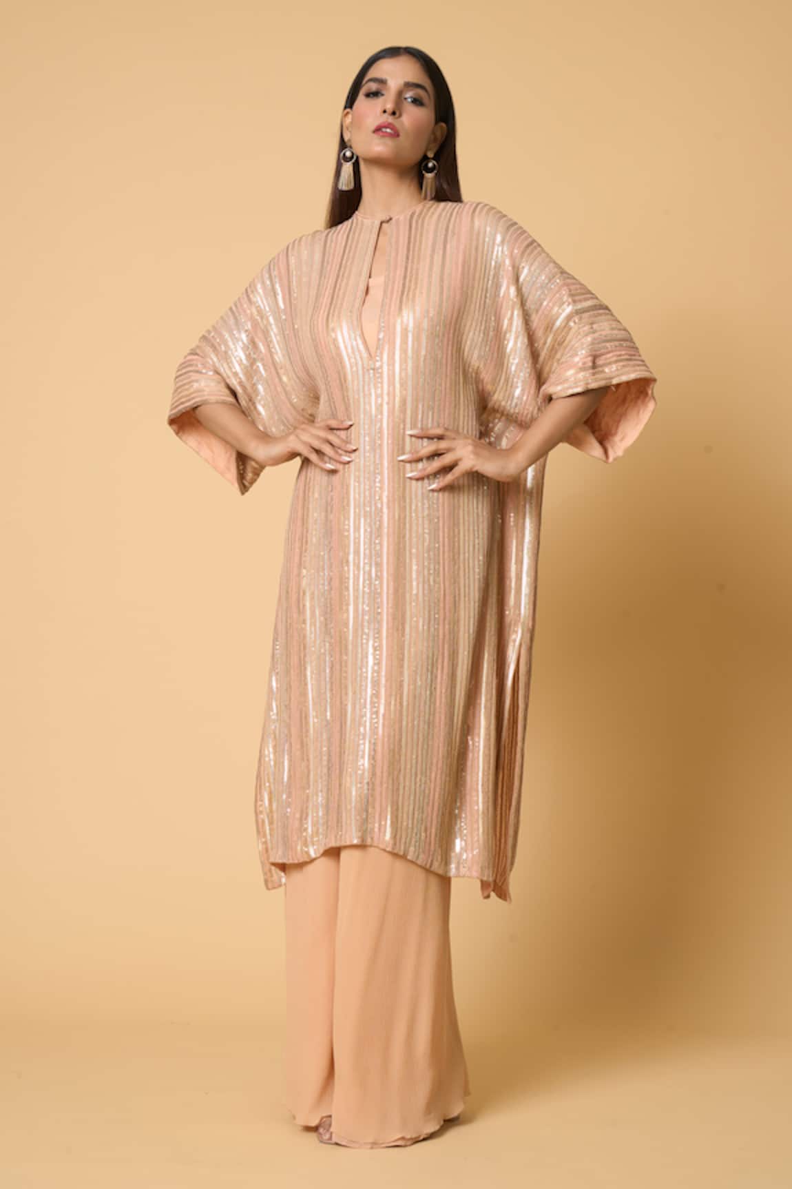 Nakul Sen Striped Pattern Sequined Kaftan Palazzo Set