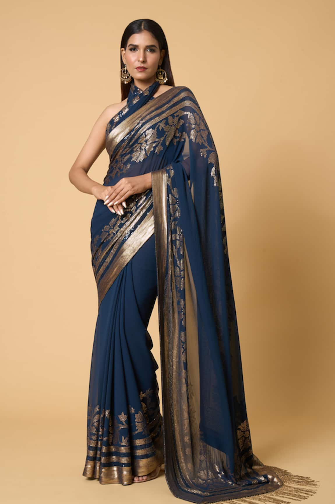 Nakul Sen Floral Sequined Saree With Unstitched Bouse Piece