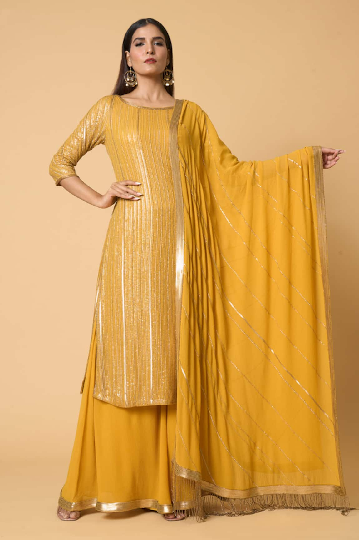 Nakul Sen Metallic Sequined Kurta Palazzo Set