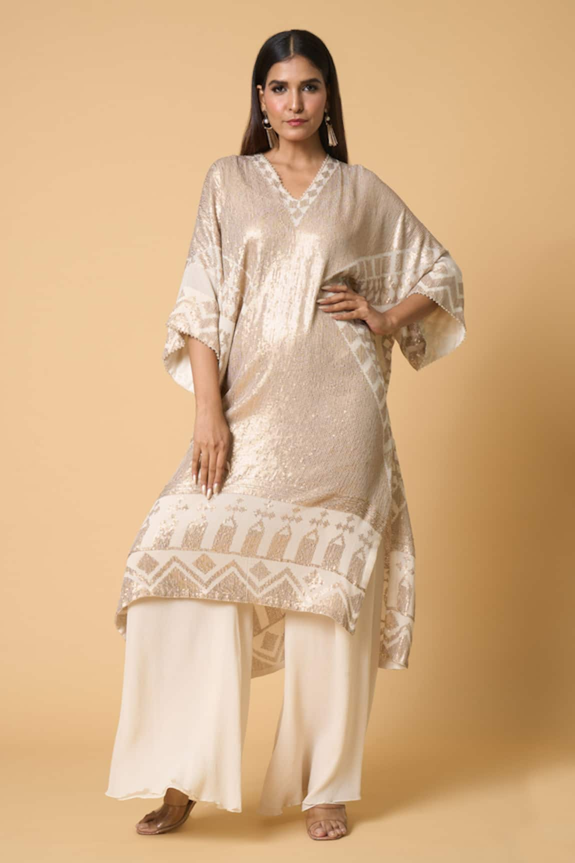 Nakul Sen Contrasting Sequin Work Kaftan & Palazzo Set