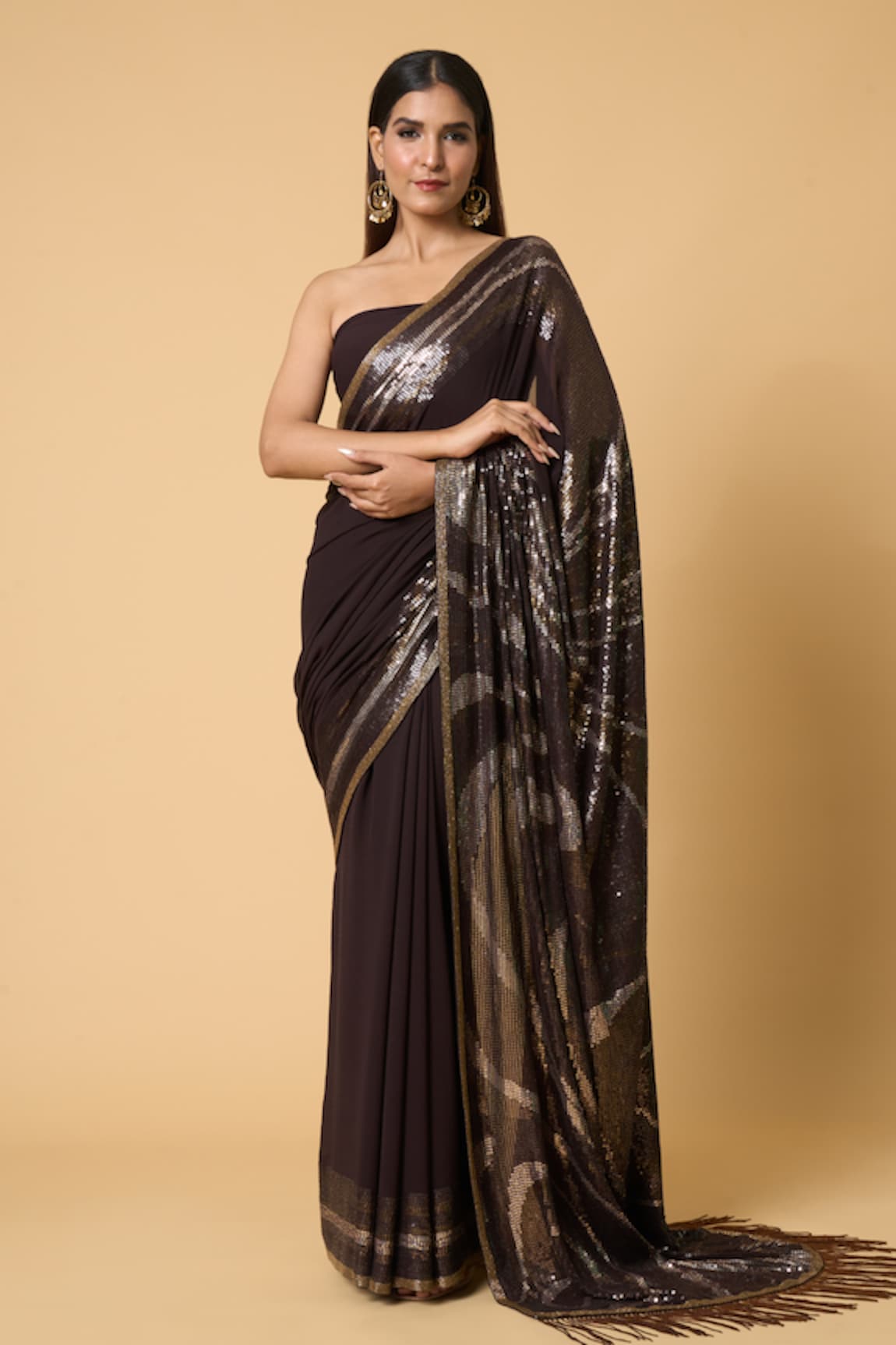 Nakul Sen Wave Sequined Saree With Unstitched Blouse Piece